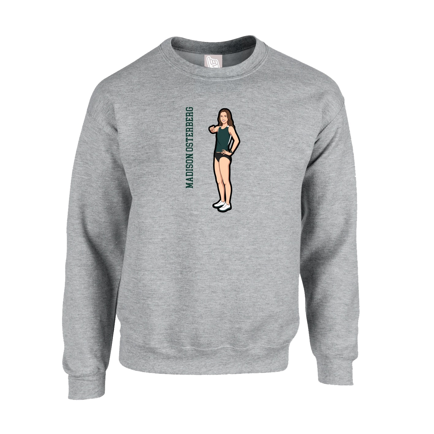 Fleece Crew — Name Vertical in Grey