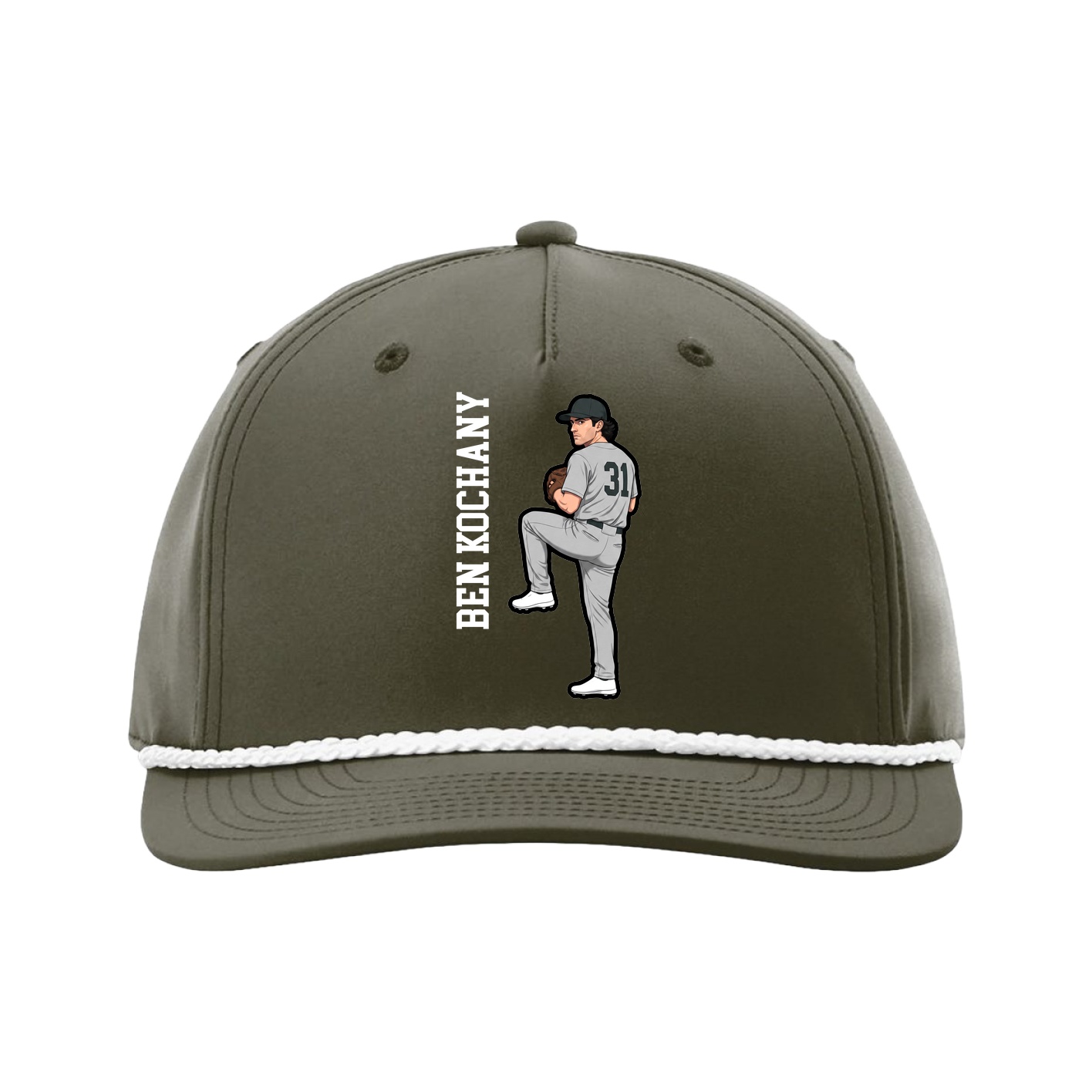 Five-Panel Classic Rope Cap — Name Vertical in Green
