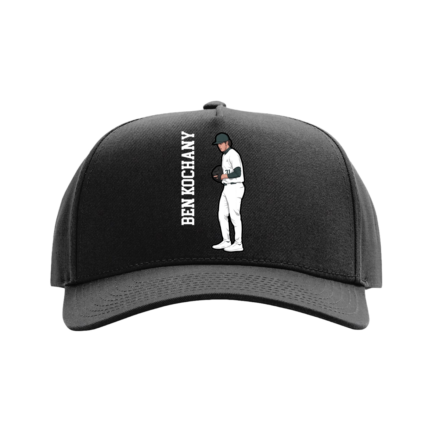 Full Fabric Five-Panel Champ Cap — Name Vertical in Black