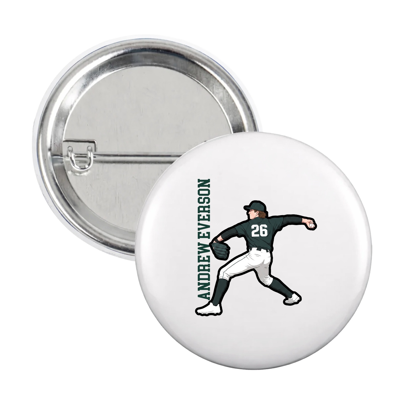 Game Day Button — Name Vertical in White