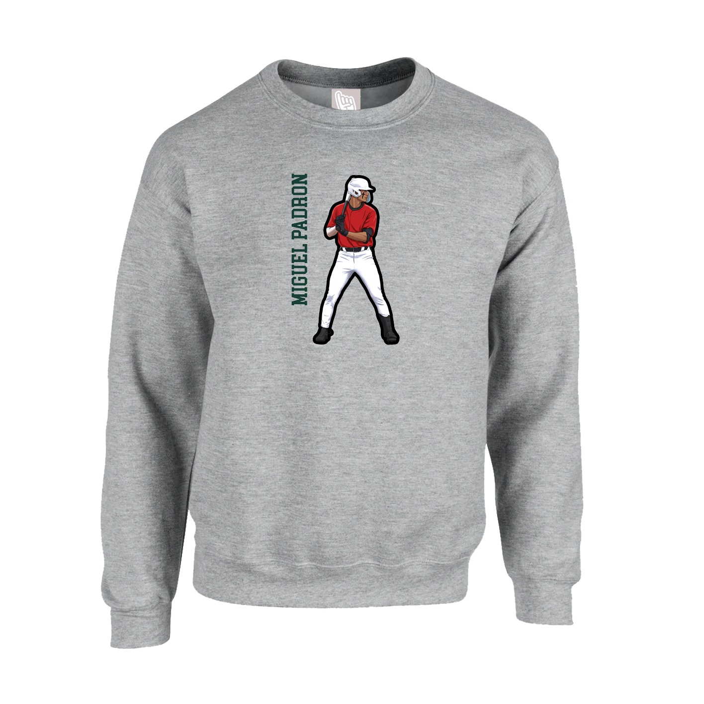Fleece Crew — Name Vertical in Grey