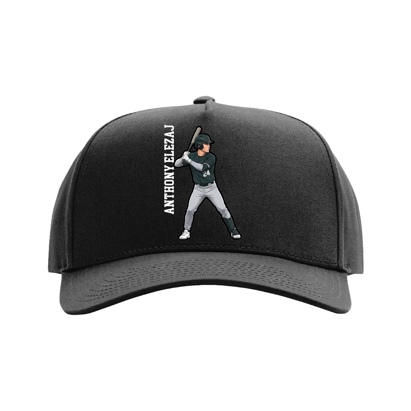 Full Fabric Five-Panel Champ Cap — Name Vertical in Black