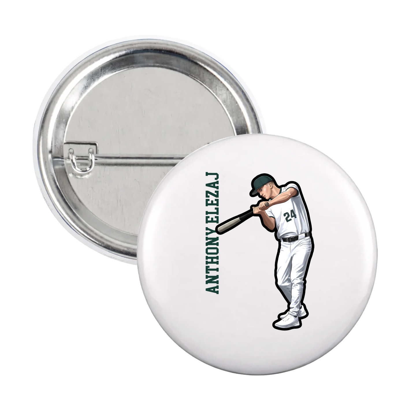 Game Day Button — Name Vertical in White