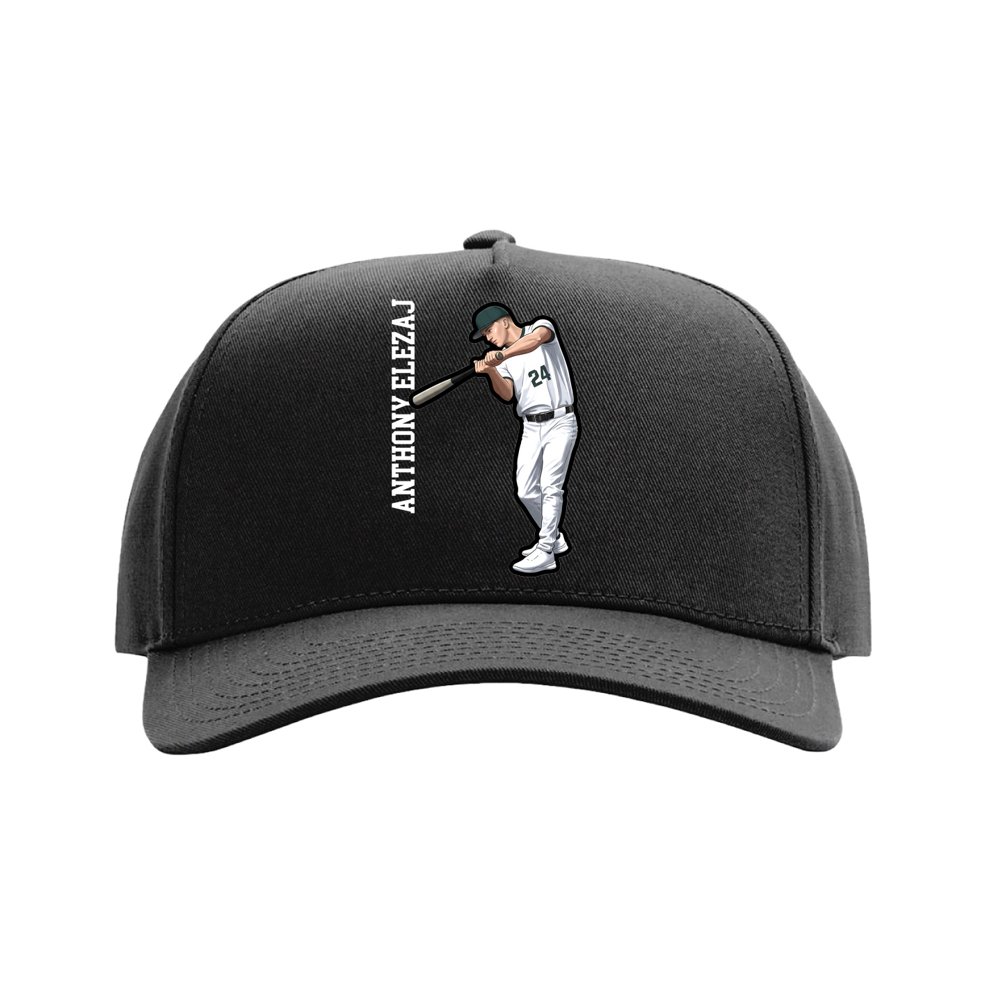 Full Fabric Five-Panel Champ Cap — Name Vertical in Black