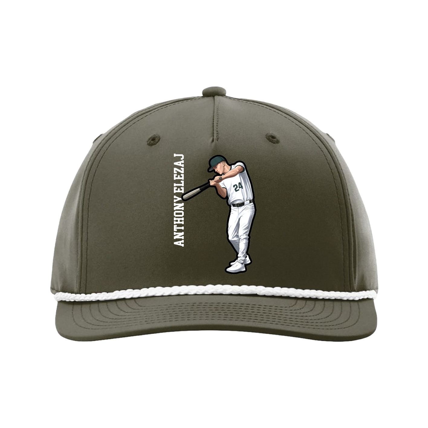 Five-Panel Classic Rope Cap — Name Vertical in Green