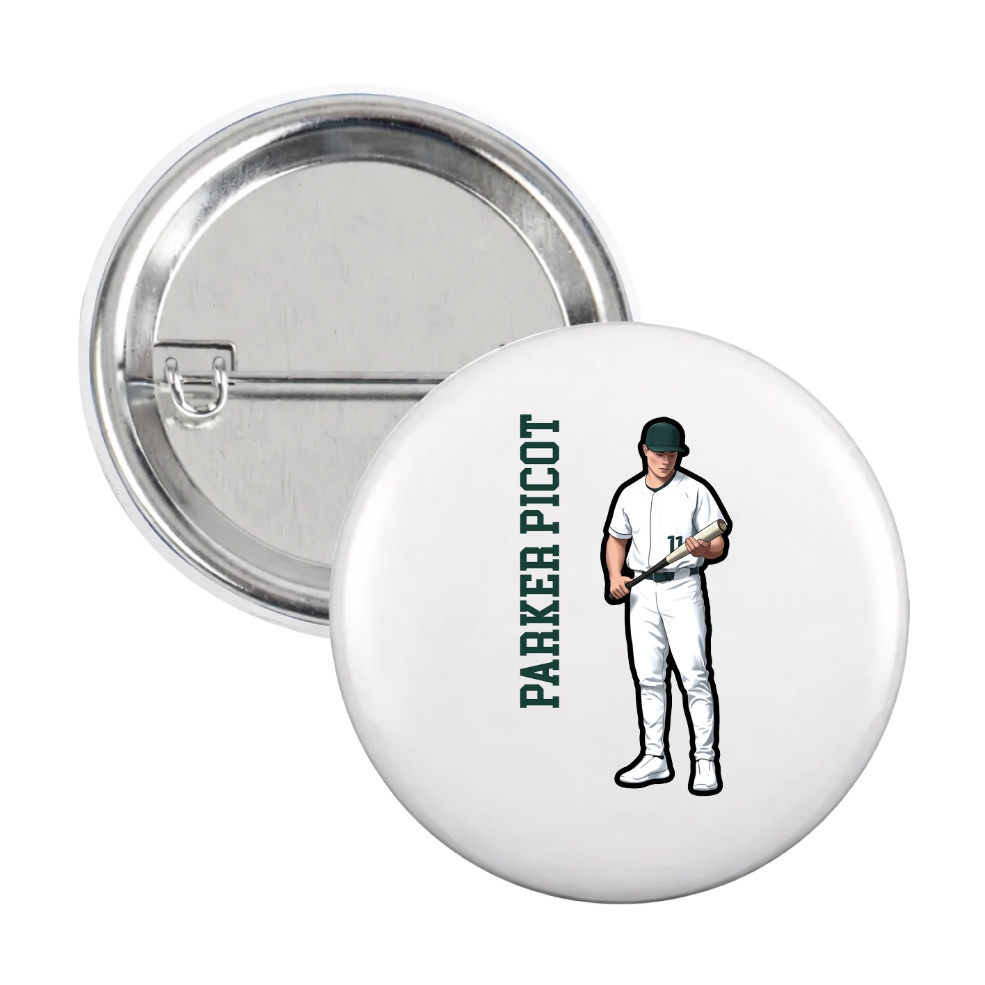 Game Day Button — Name Vertical in White