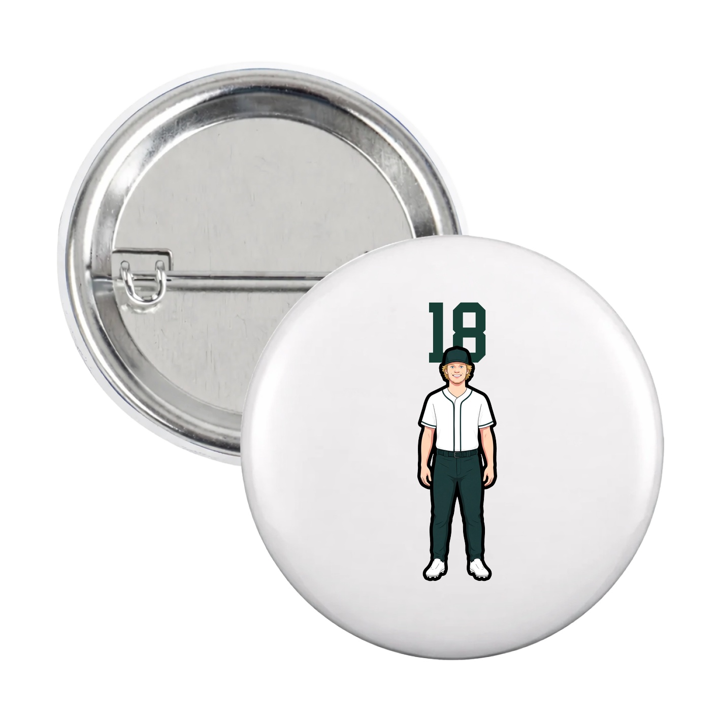 Game Day Button — Number Top in White