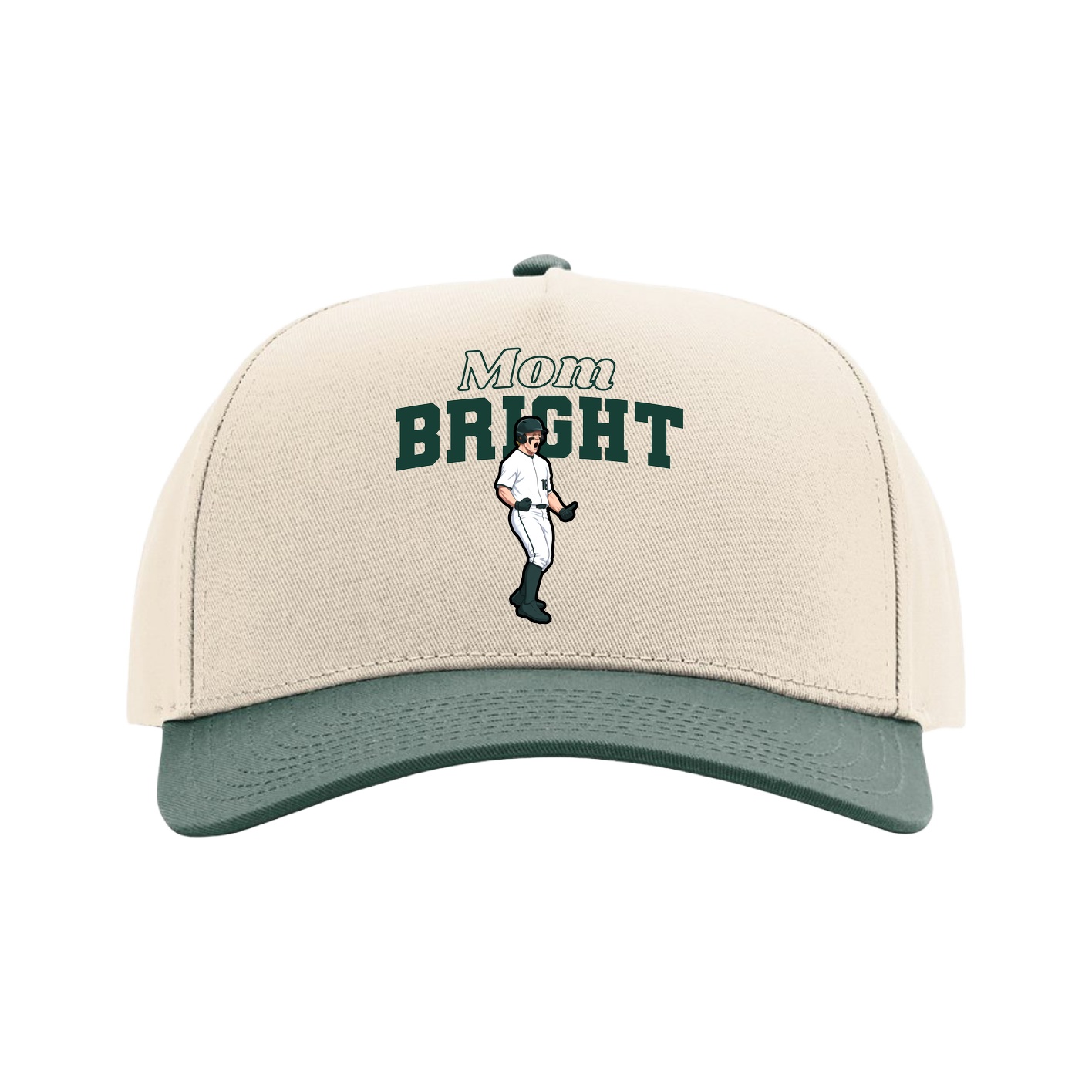 Full Fabric Five-Panel Champ Cap — Mothers Day Block in Cream/Green