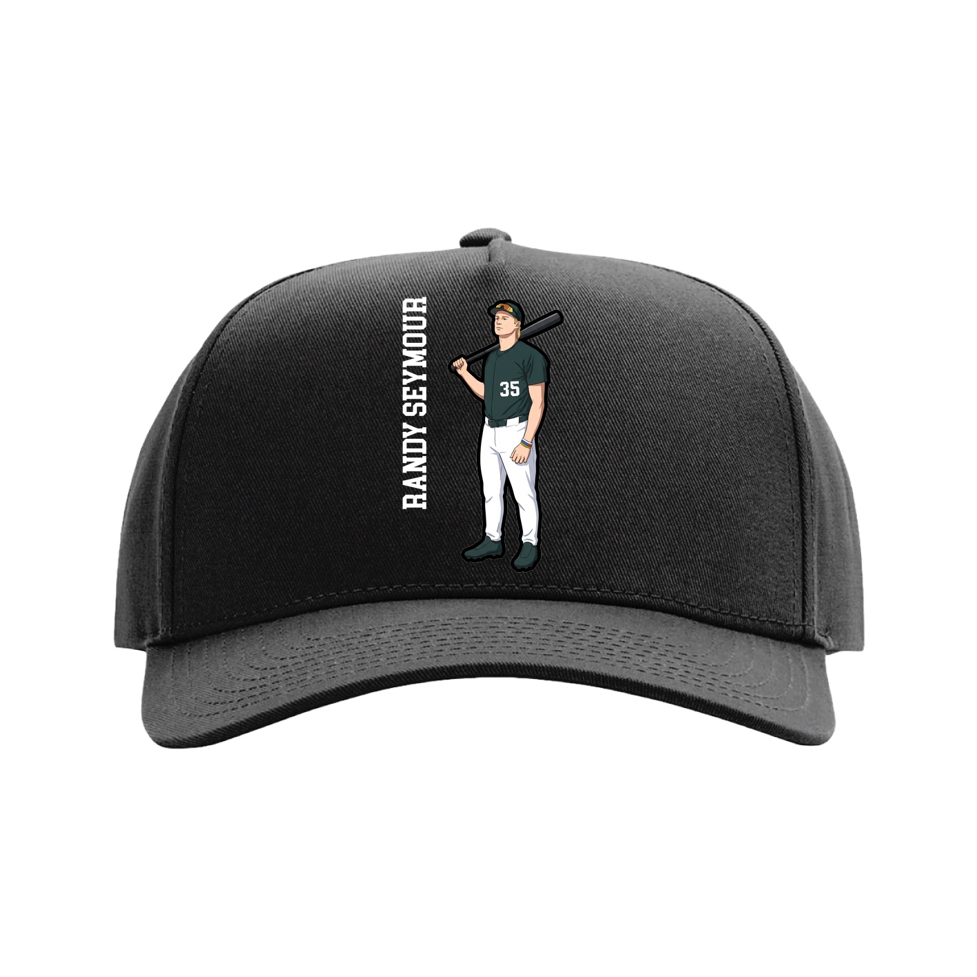 Full Fabric Five-Panel Champ Cap — Name Vertical in Black