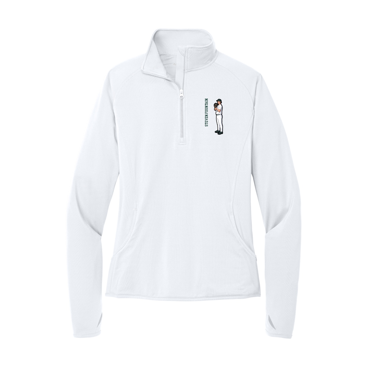 Women's Q-Zip Pullover — Name Vertical in White