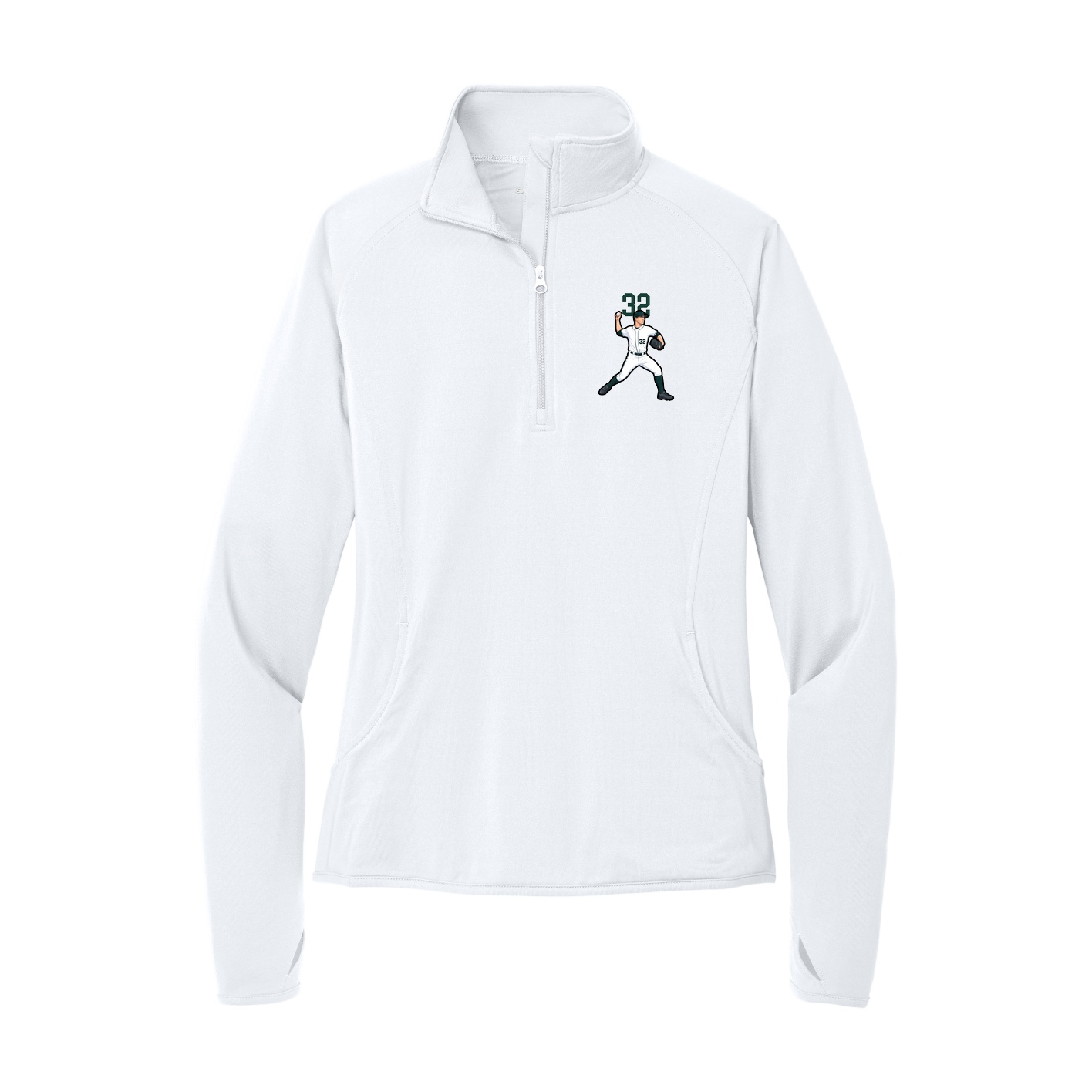 Women's Q-Zip Pullover — Number Top in White