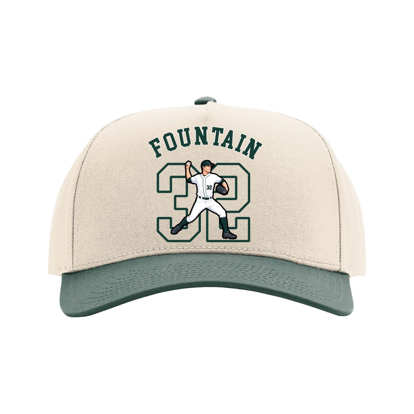 Full Fabric Five-Panel Champ Cap — Shirsey Arch in Cream/Green
