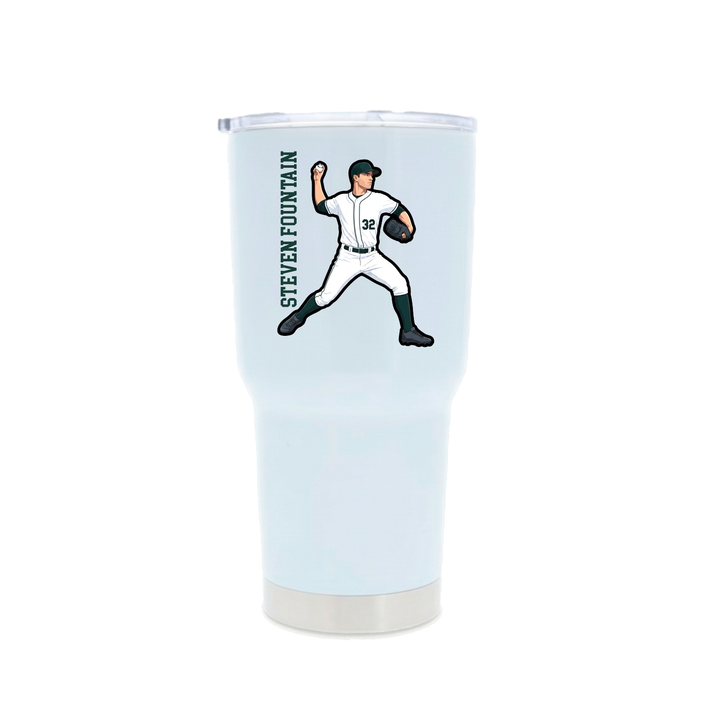 30oz Stainless Steel Tumbler — Name Vertical in White