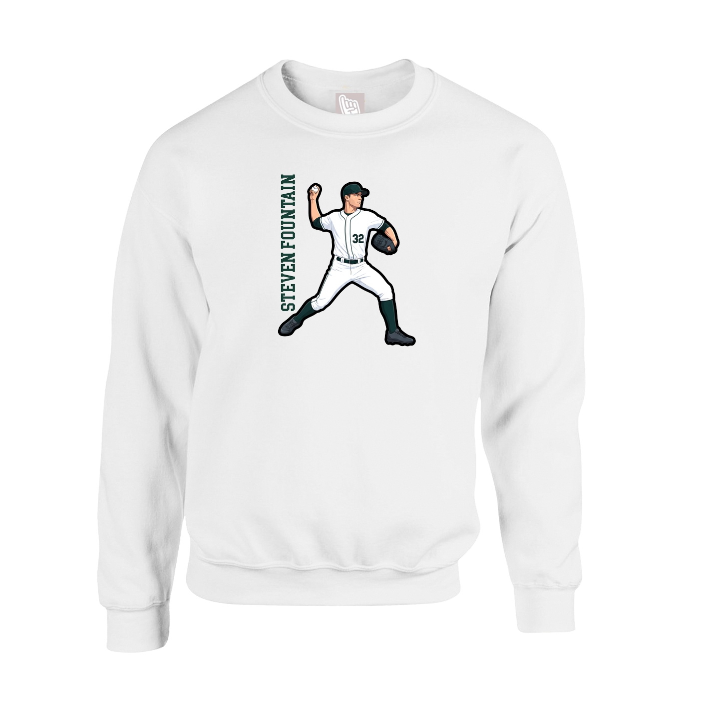 Fleece Crew — Name Vertical in White