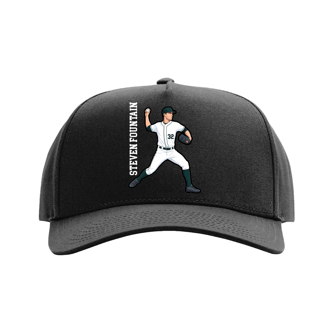 Full Fabric Five-Panel Champ Cap — Name Vertical in Black