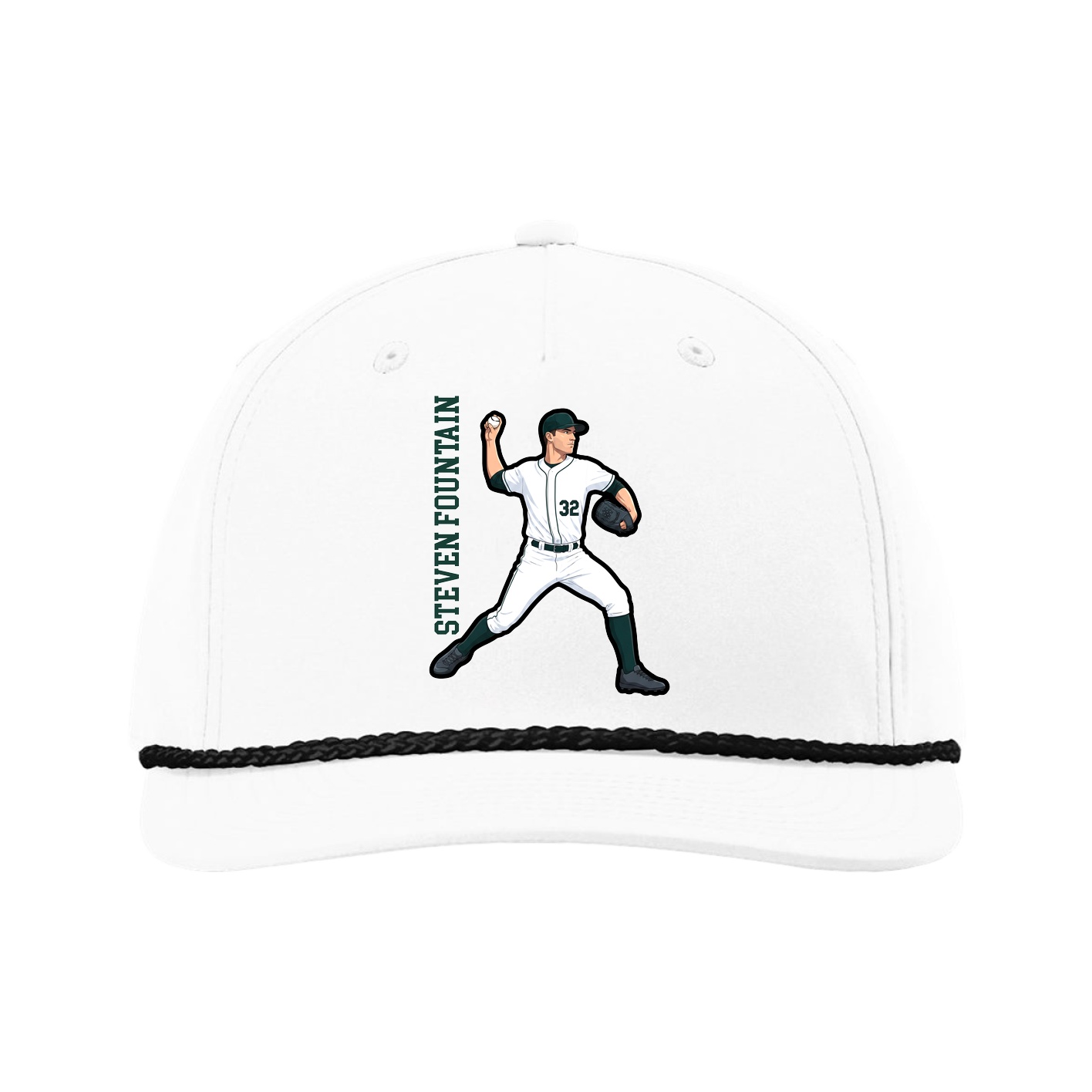 Five-Panel Classic Rope Cap — Name Vertical in White