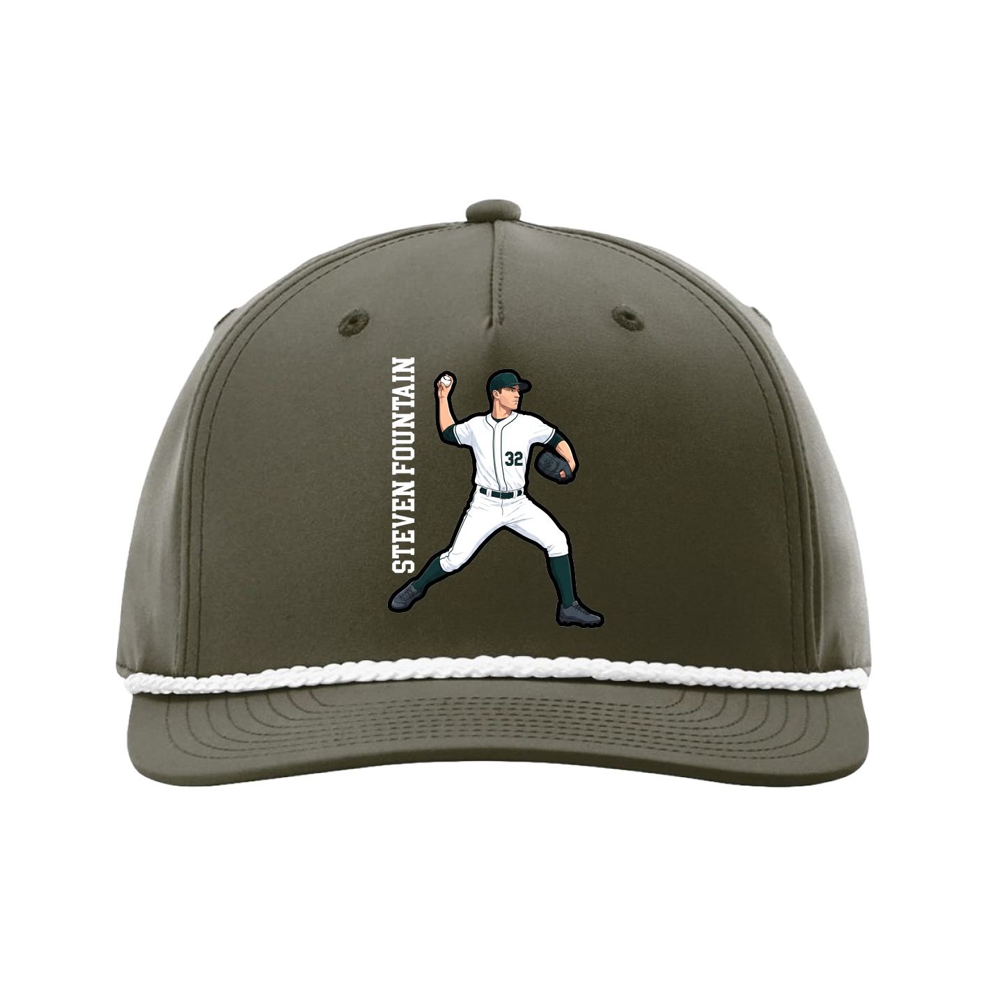 Five-Panel Classic Rope Cap — Name Vertical in Green