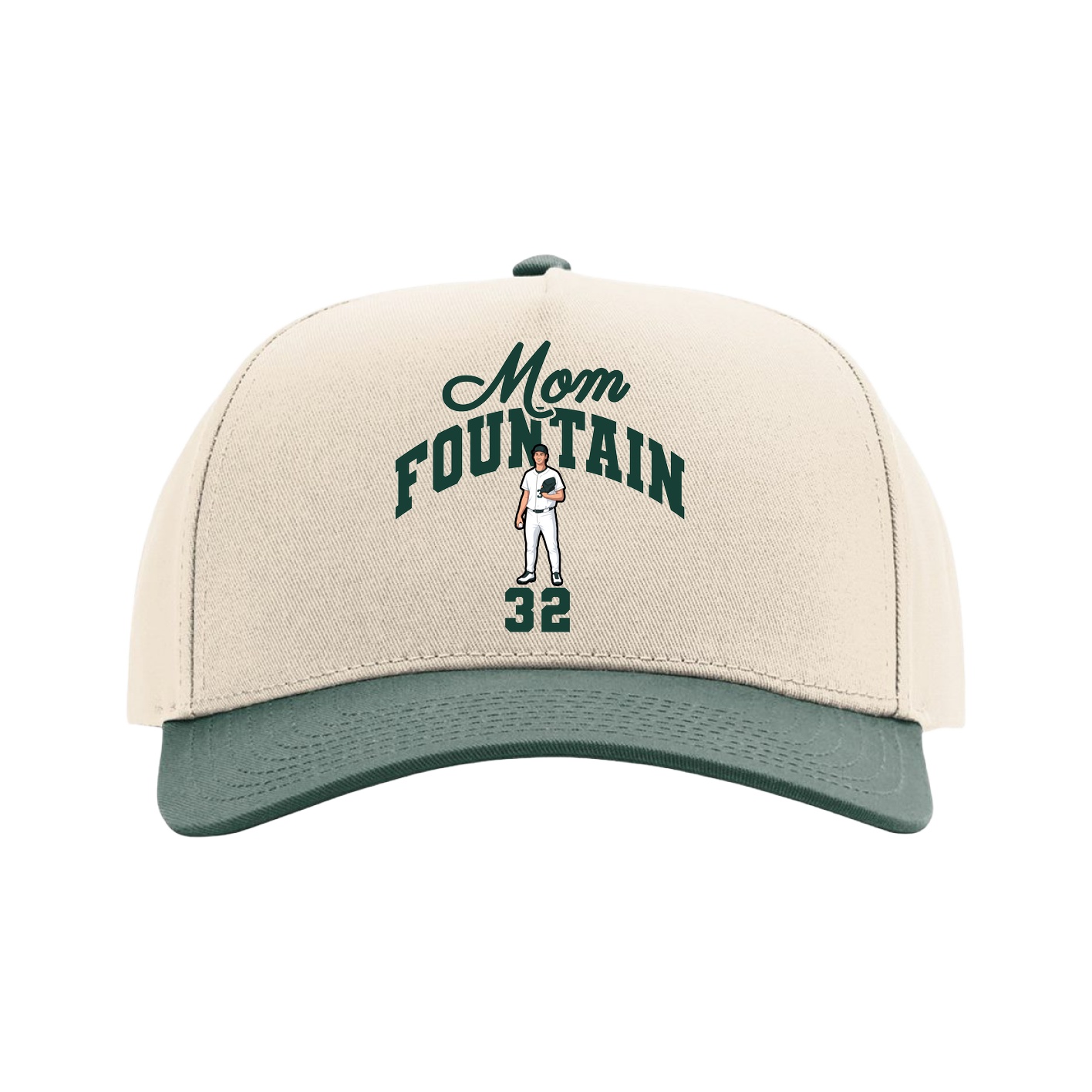 Full Fabric Five-Panel Champ Cap — Mothers Day Arch in Cream/Green