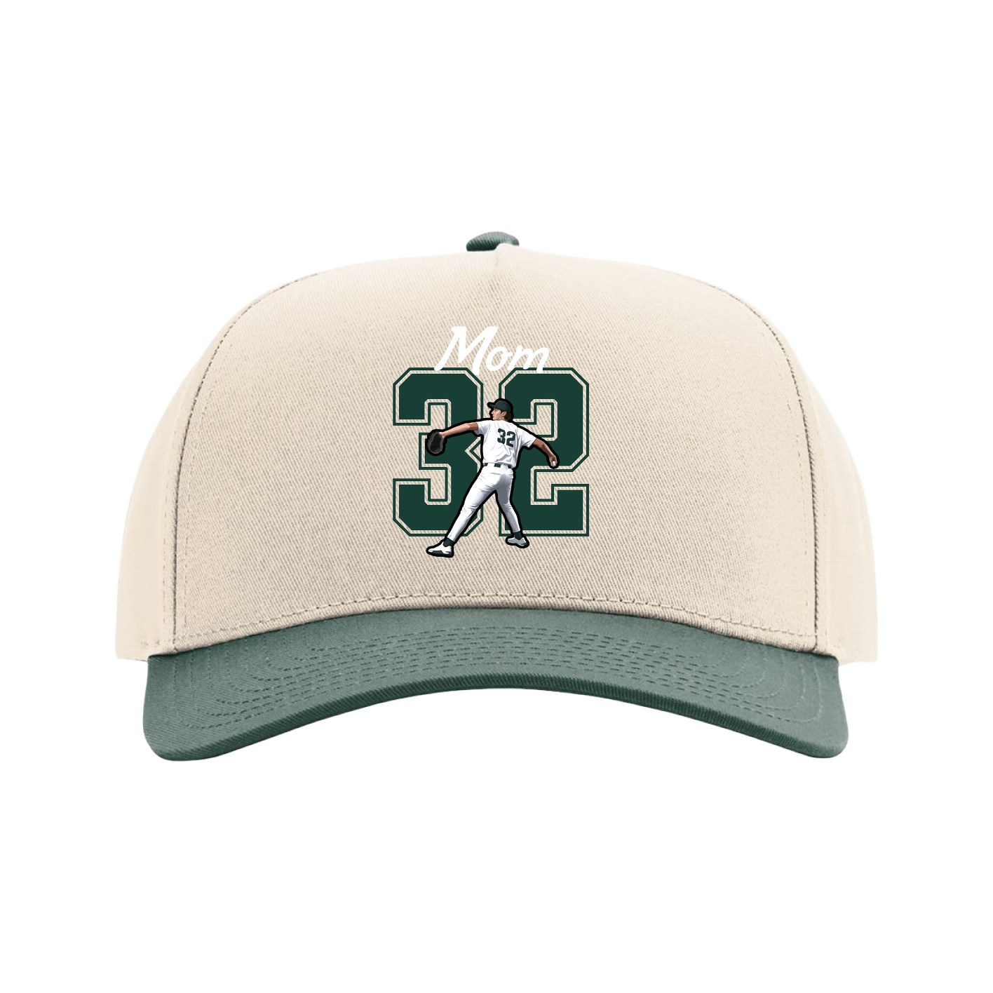 Full Fabric Five-Panel Champ Cap — Mothers Day Shirsey in Cream/Green
