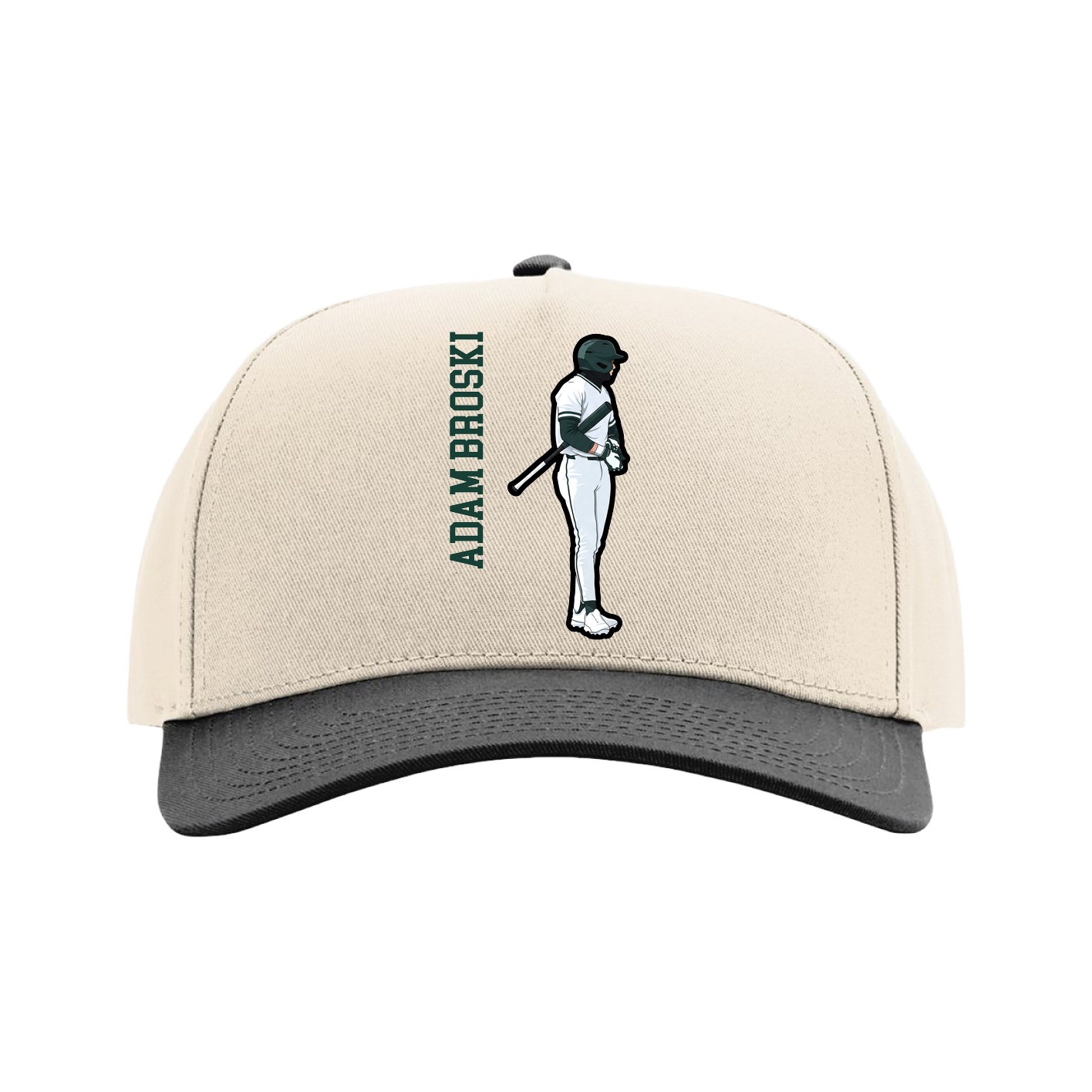 Full Fabric Five-Panel Champ Cap — Name Vertical in Cream/Black