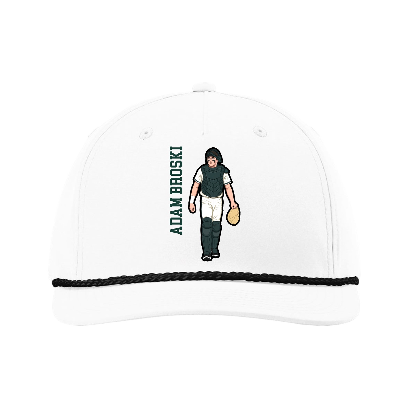 Five-Panel Classic Rope Cap — Name Vertical in White
