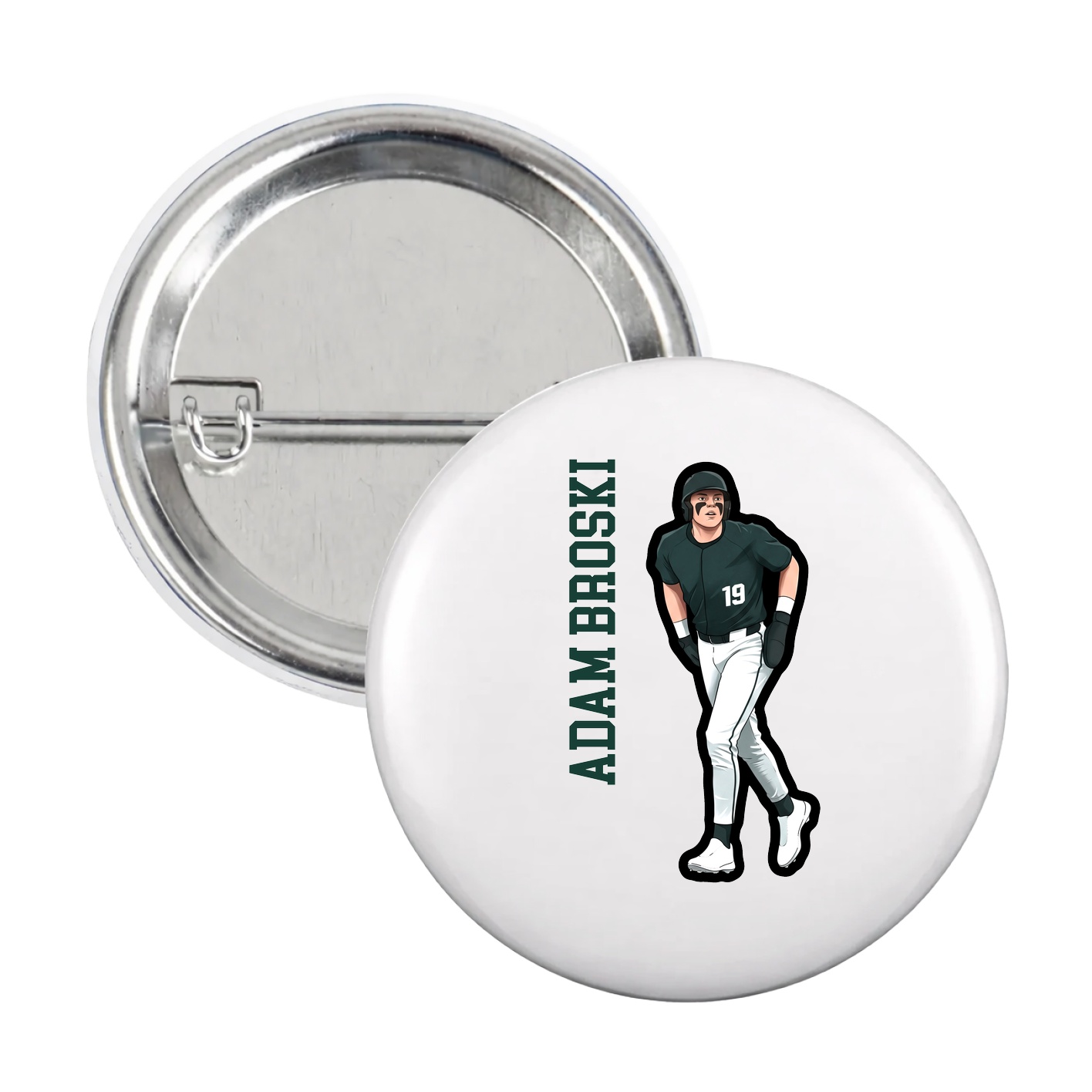 Game Day Button — Name Vertical in White
