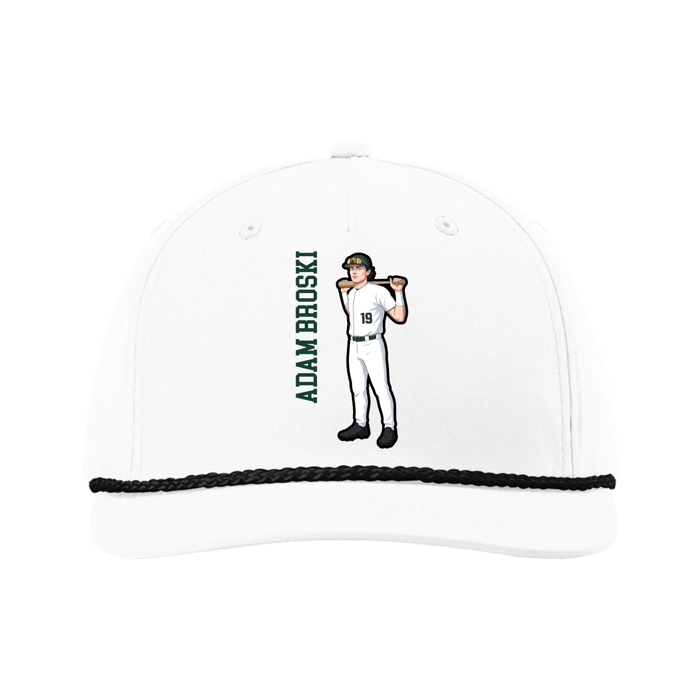 Five-Panel Classic Rope Cap — Name Vertical in White