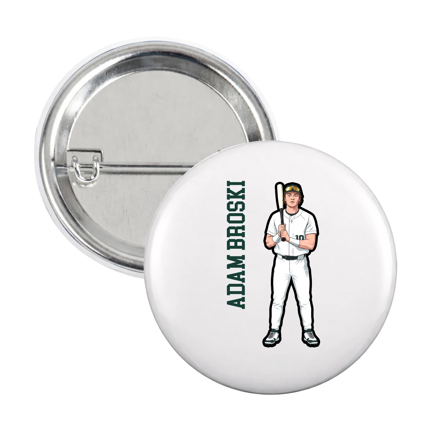 Game Day Button — Name Vertical in White
