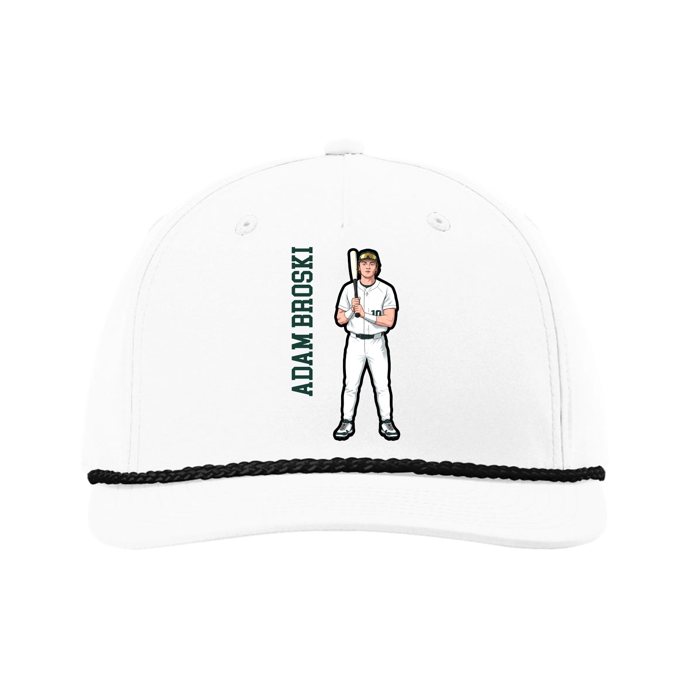 Five-Panel Classic Rope Cap — Name Vertical in White