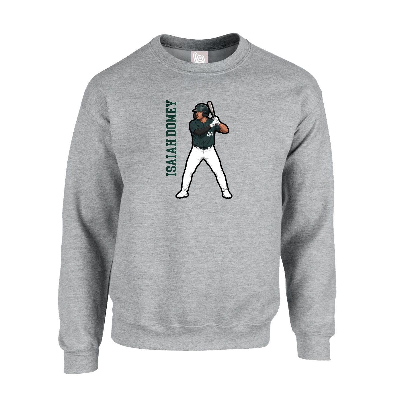 Fleece Crew — Name Vertical in Grey