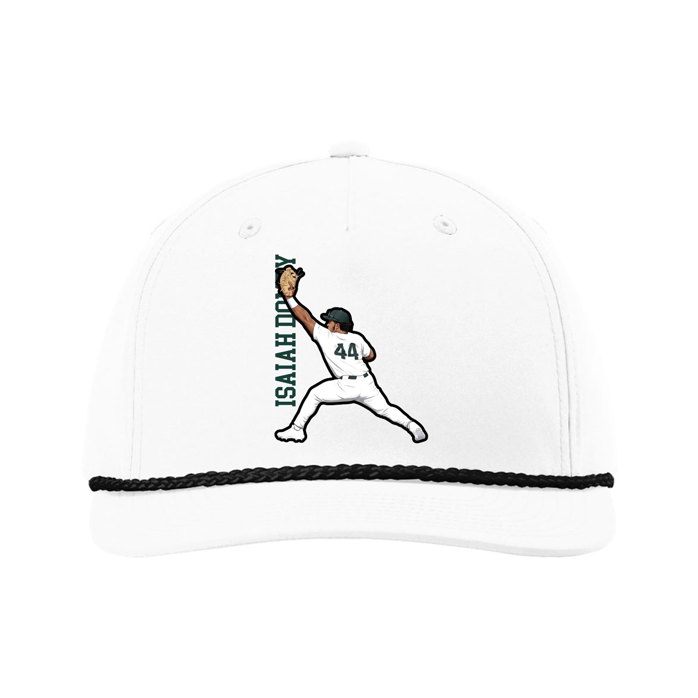 Five-Panel Classic Rope Cap — Name Vertical in White