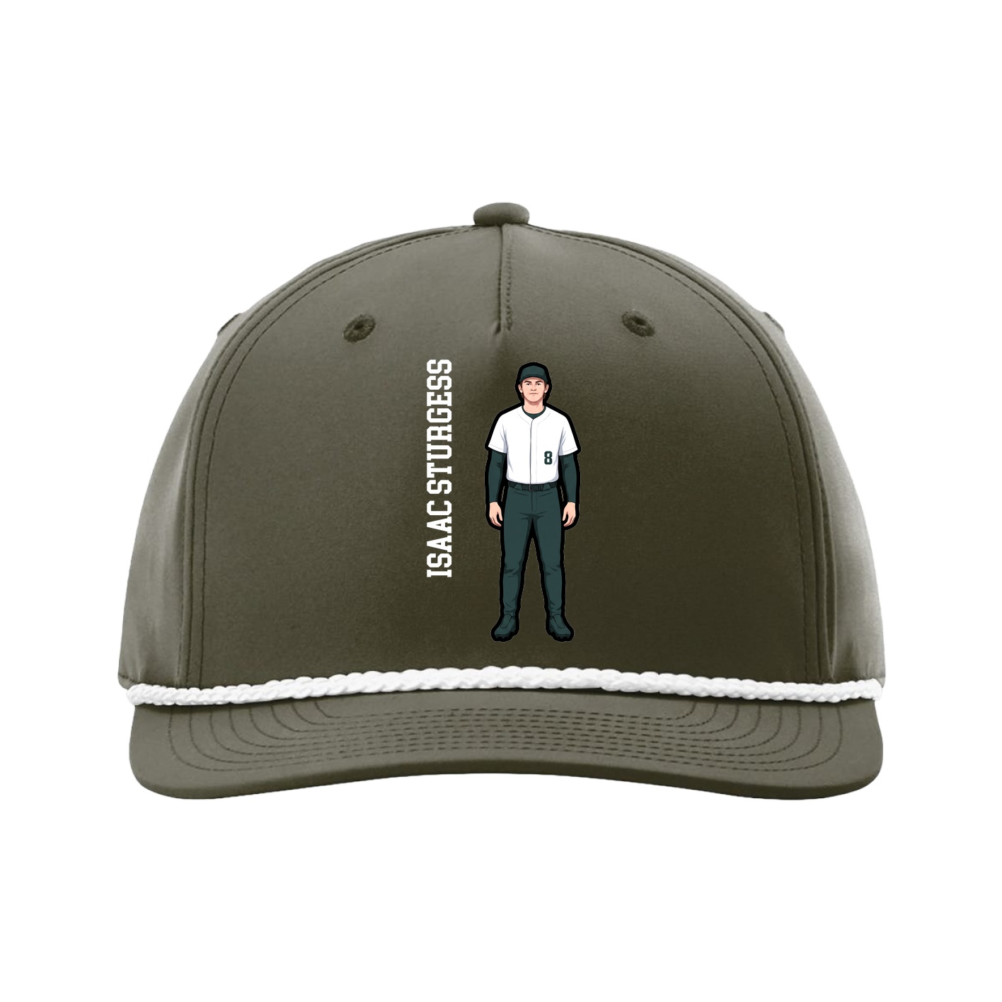Five-Panel Classic Rope Cap — Name Vertical in Green