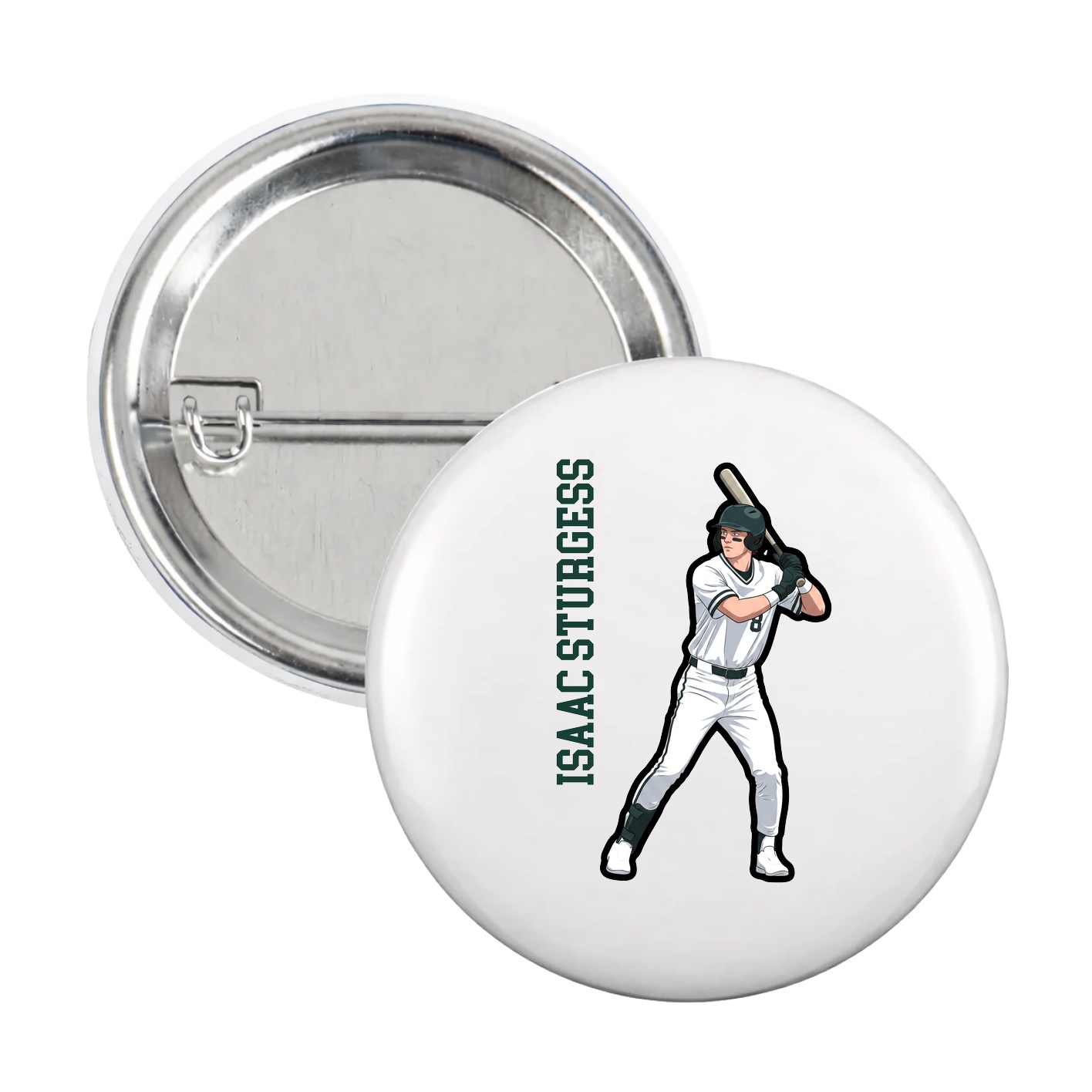 Game Day Button — Name Vertical in White