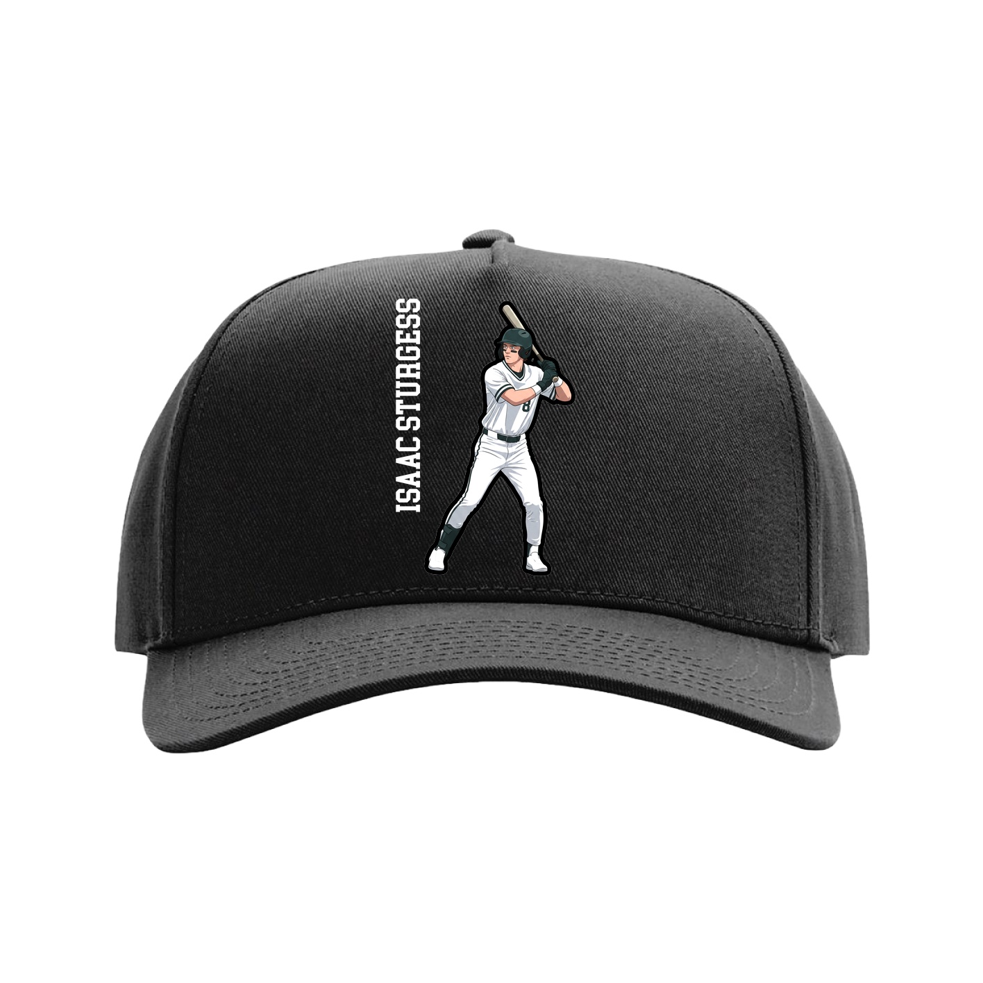 Full Fabric Five-Panel Champ Cap — Name Vertical in Black
