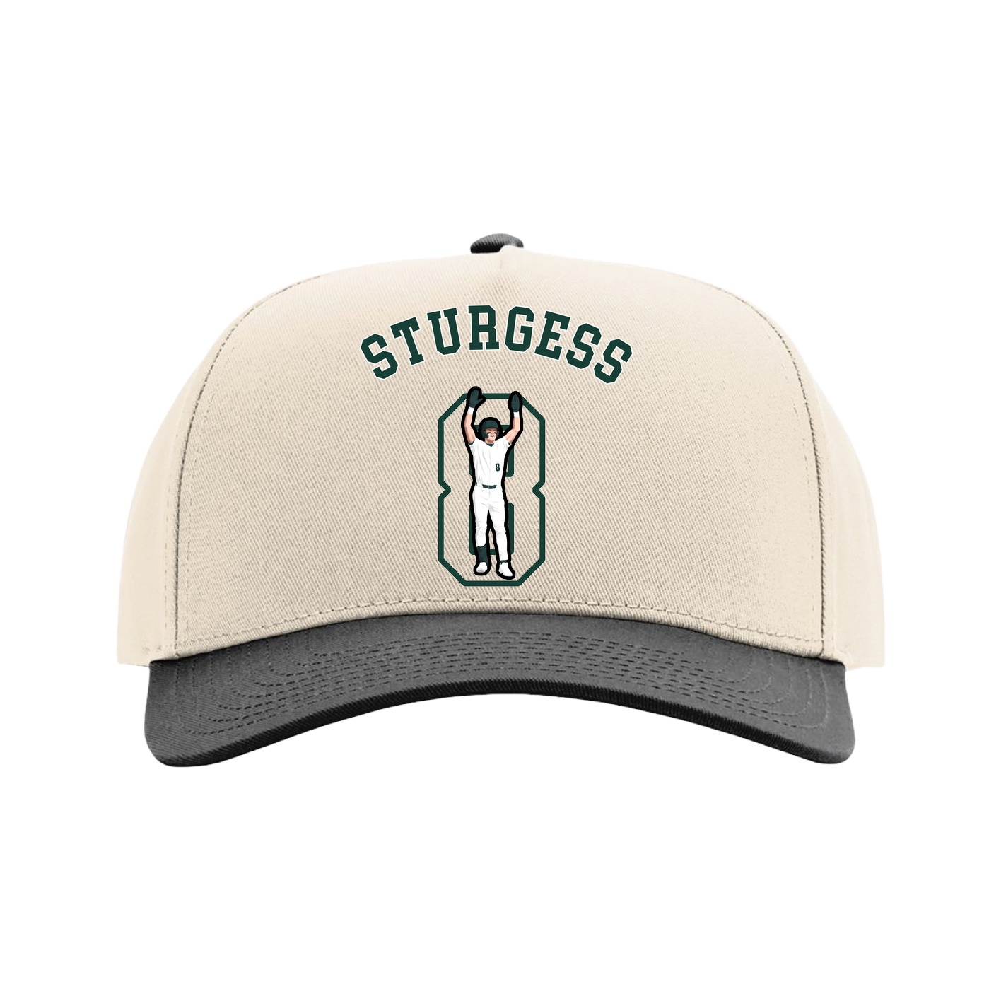 Full Fabric Five-Panel Champ Cap — Shirsey Arch in Cream/Black