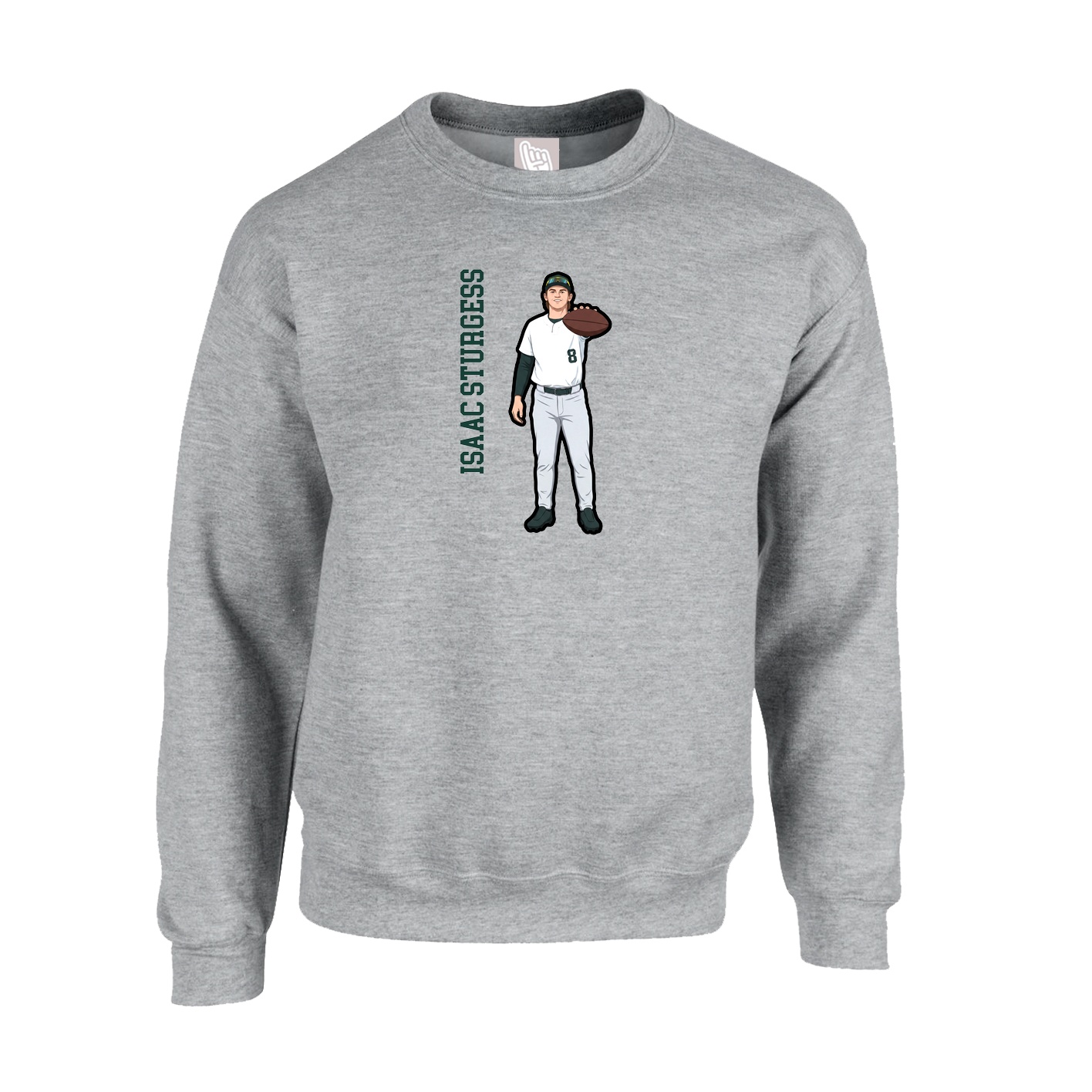 Fleece Crew — Name Vertical in Grey