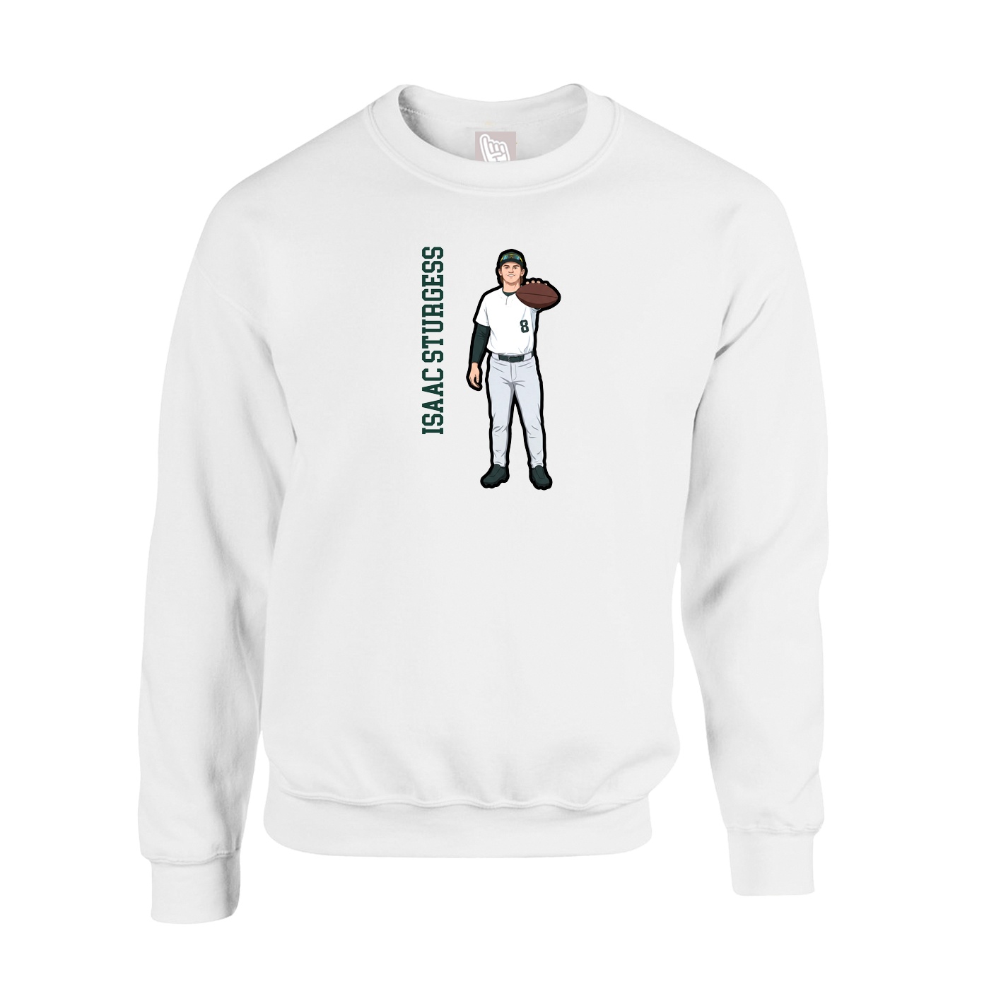 Fleece Crew — Name Vertical in White