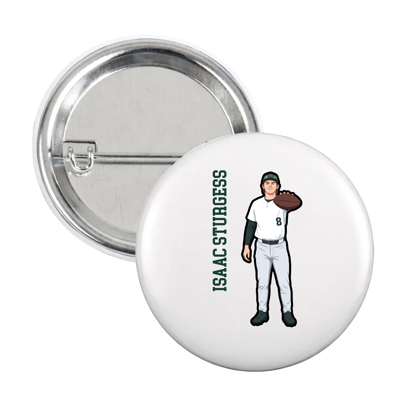 Game Day Button — Name Vertical in White