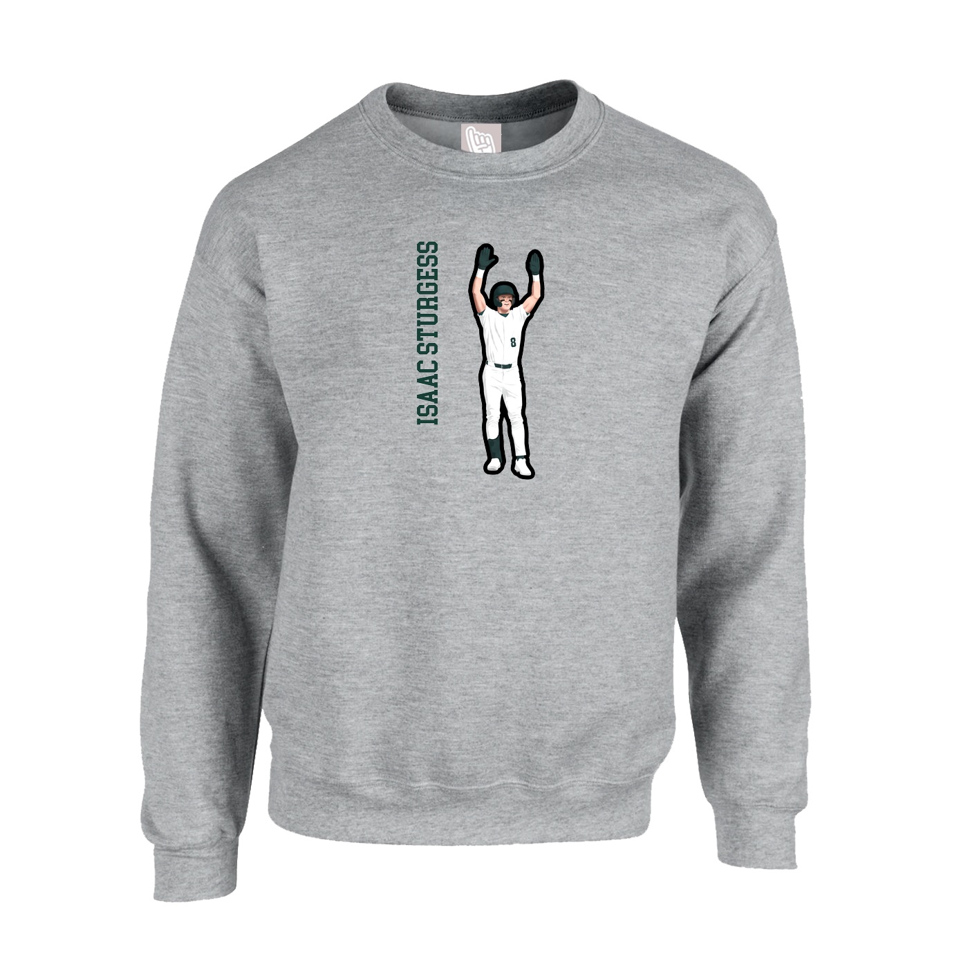 Fleece Crew — Name Vertical in Grey