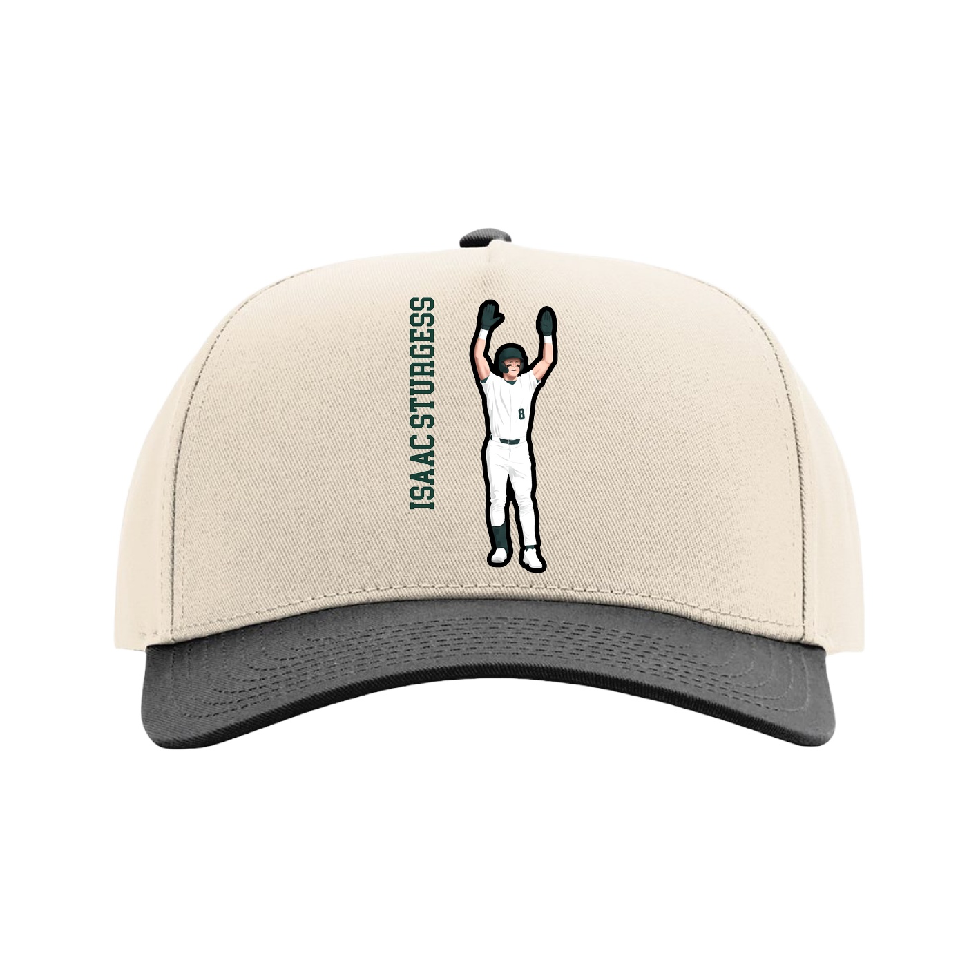 Full Fabric Five-Panel Champ Cap — Name Vertical in Cream/Black