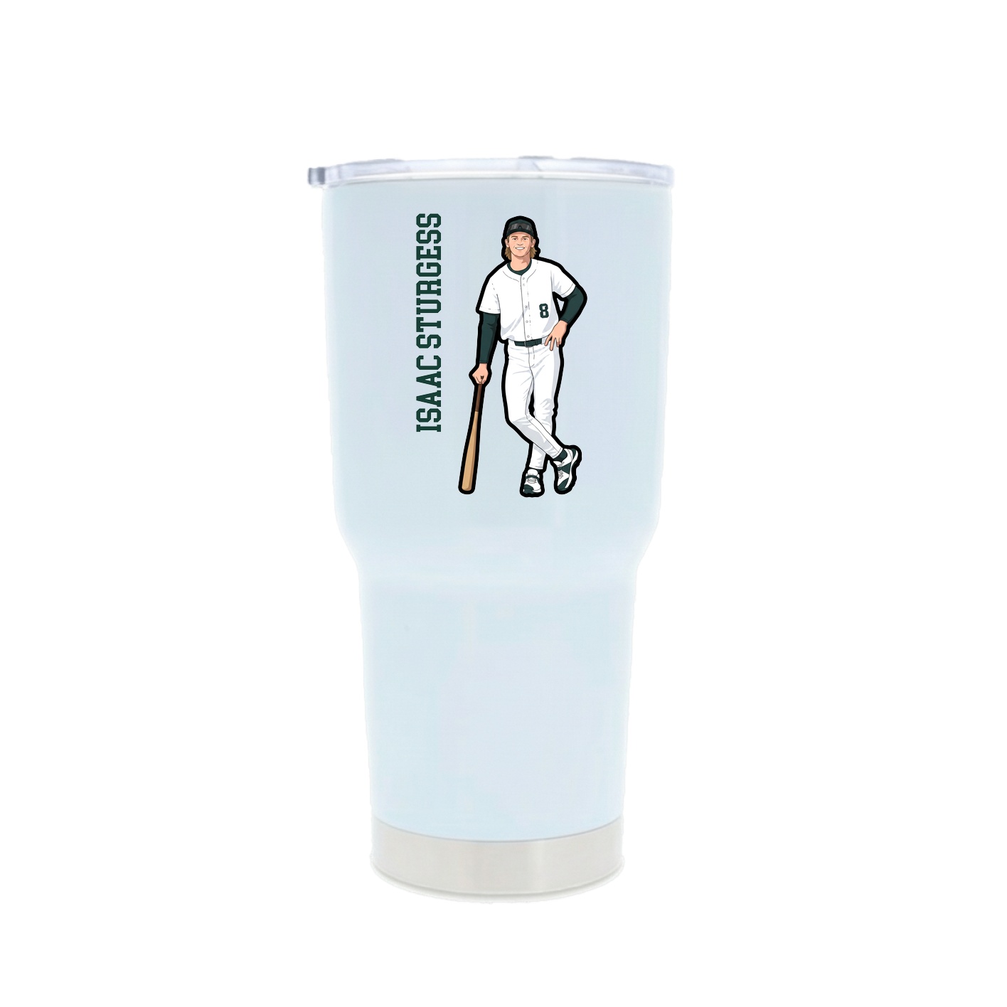 30oz Stainless Steel Tumbler — Name Vertical in White