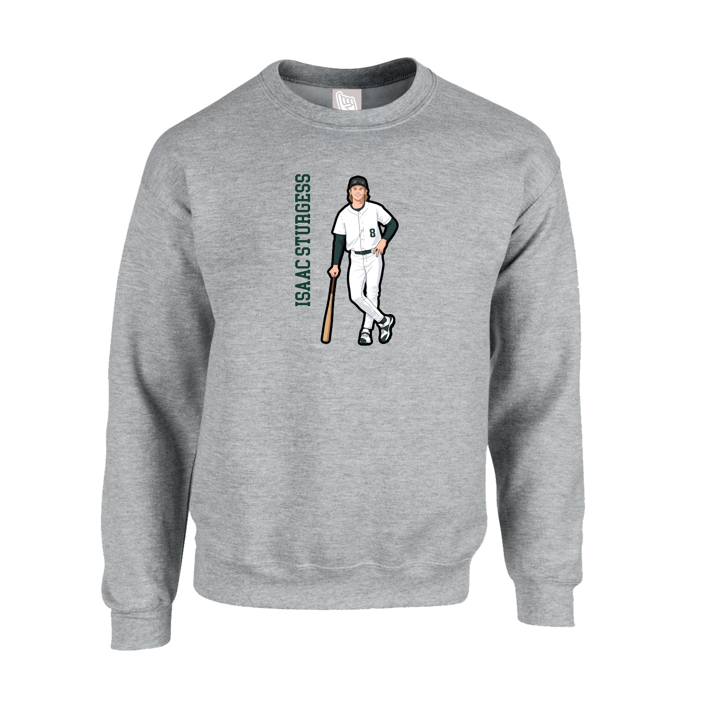 Fleece Crew — Name Vertical in Grey