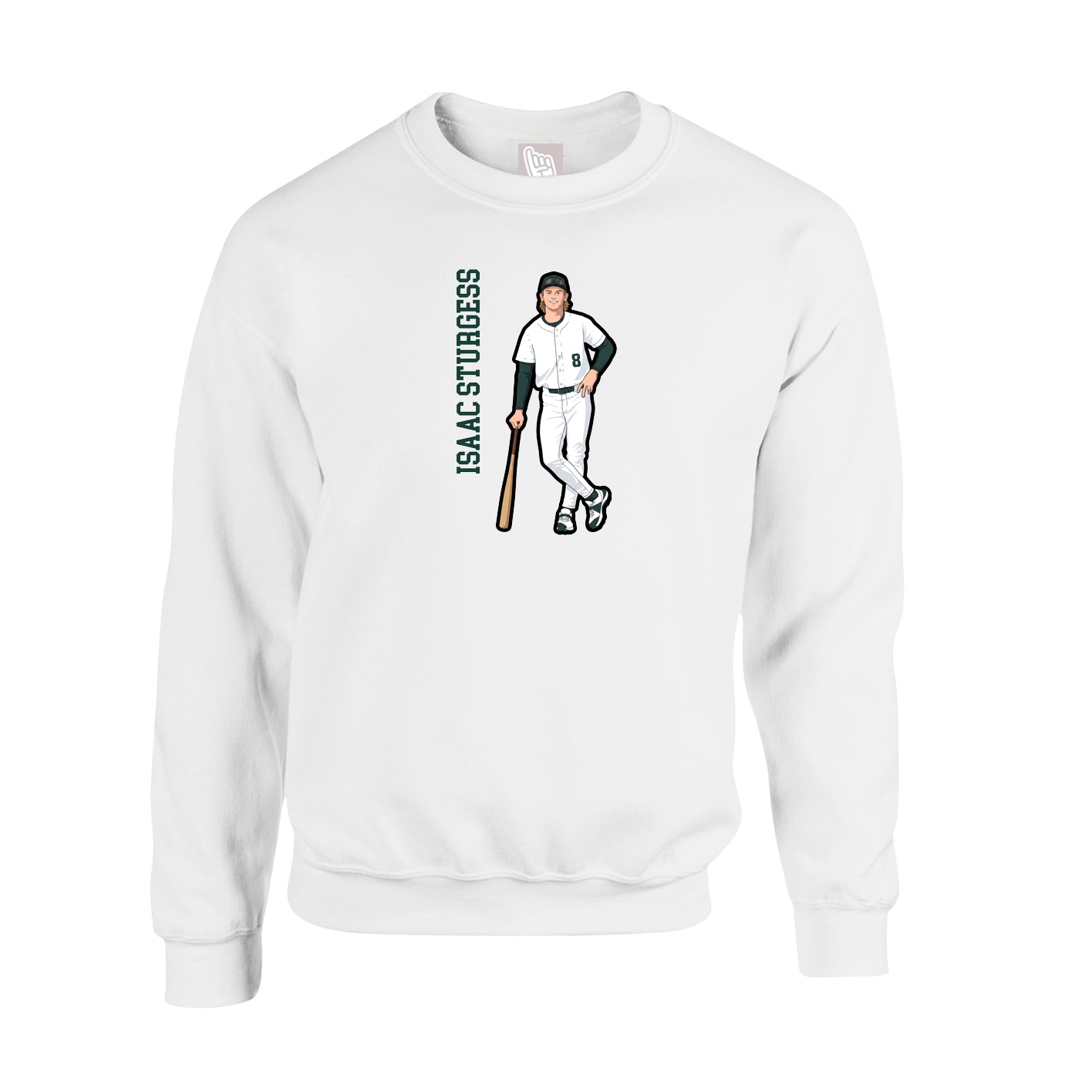 Fleece Crew — Name Vertical in White