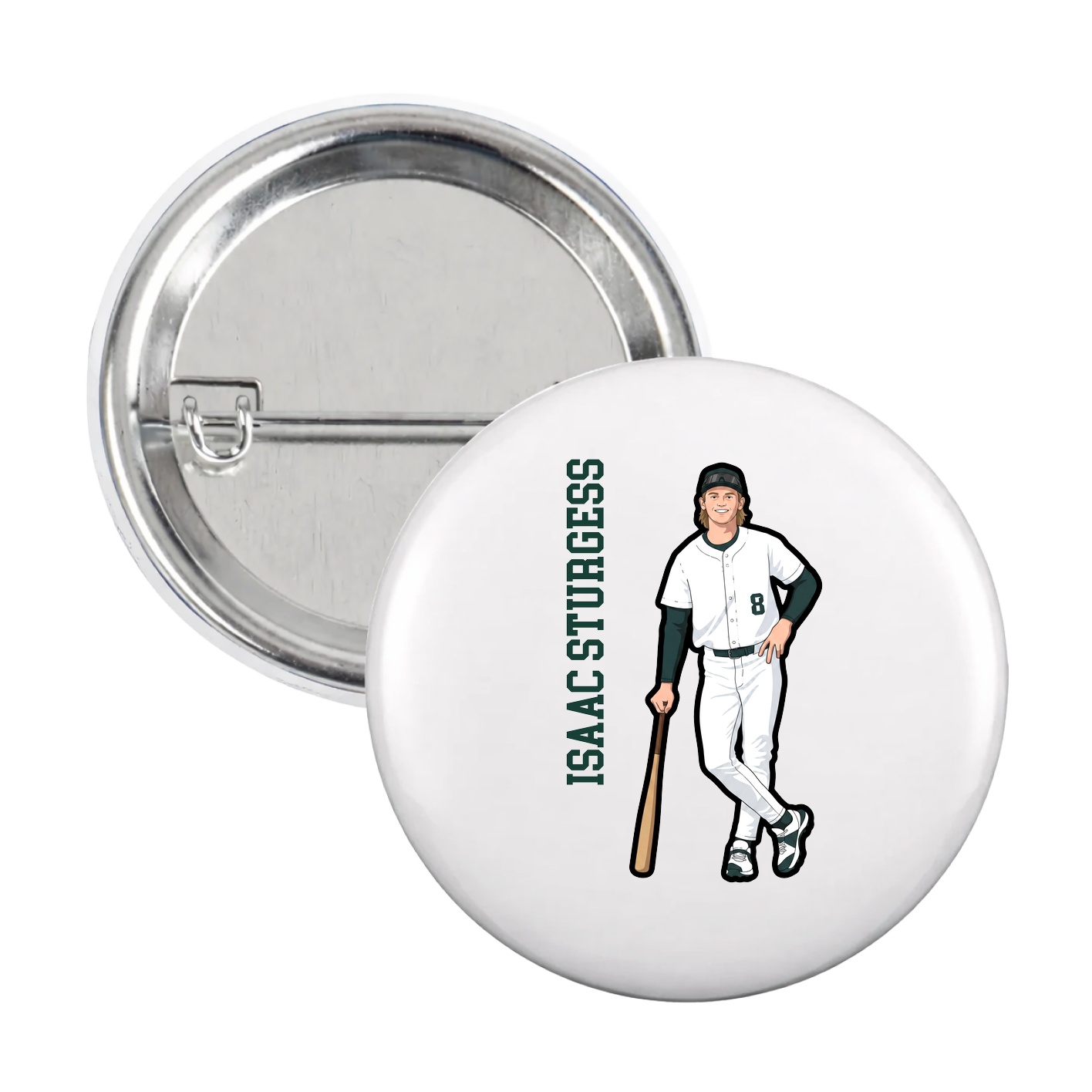 Game Day Button — Name Vertical in White