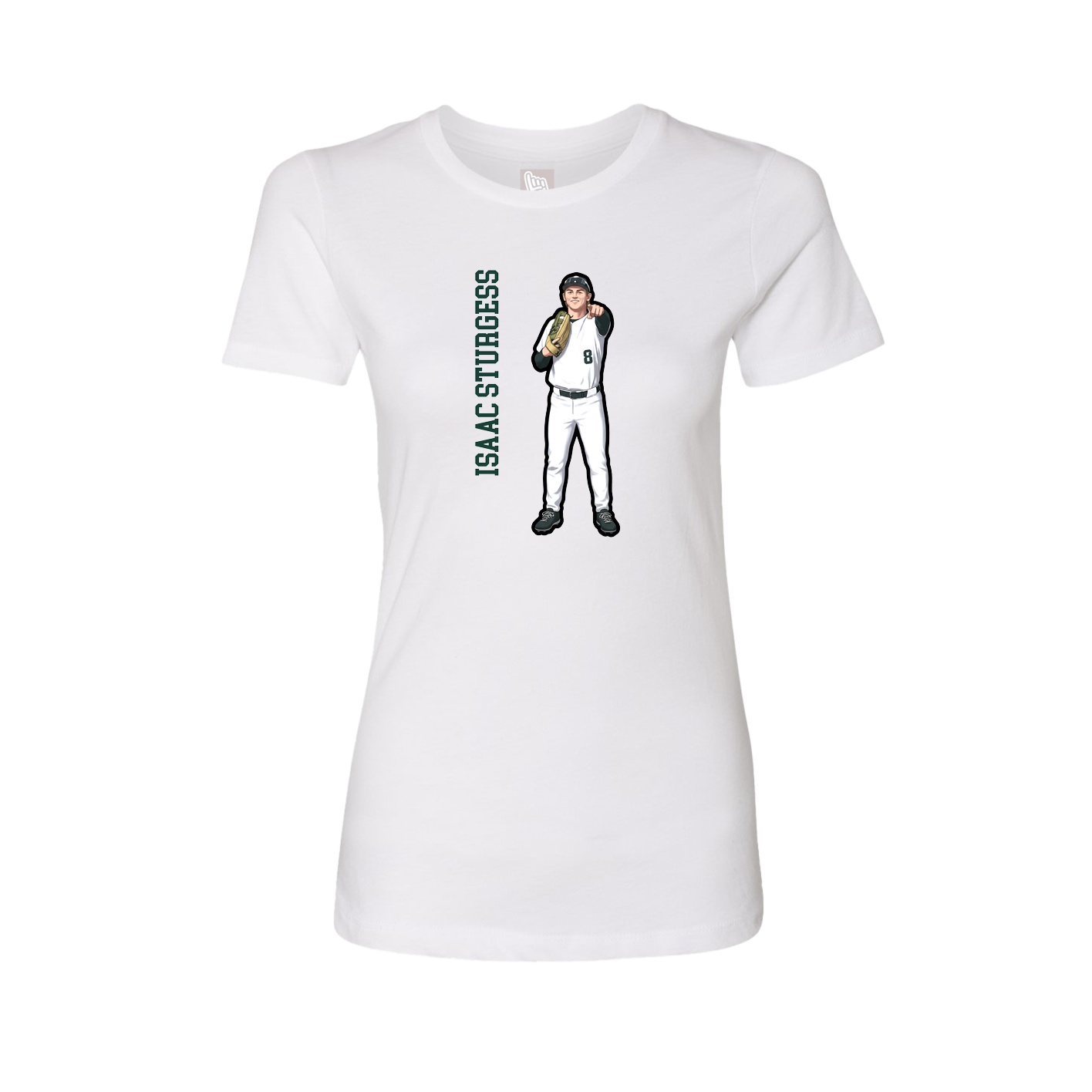 Womens Tee — Name Vertical in White