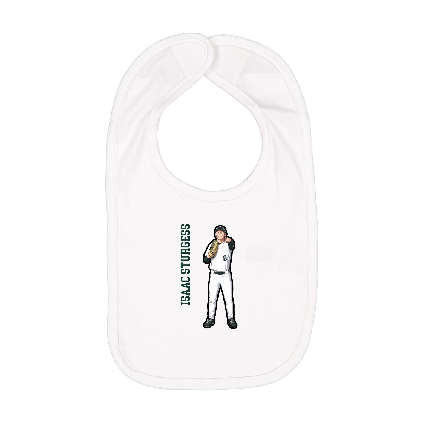 Infant Bib — Name Vertical in White