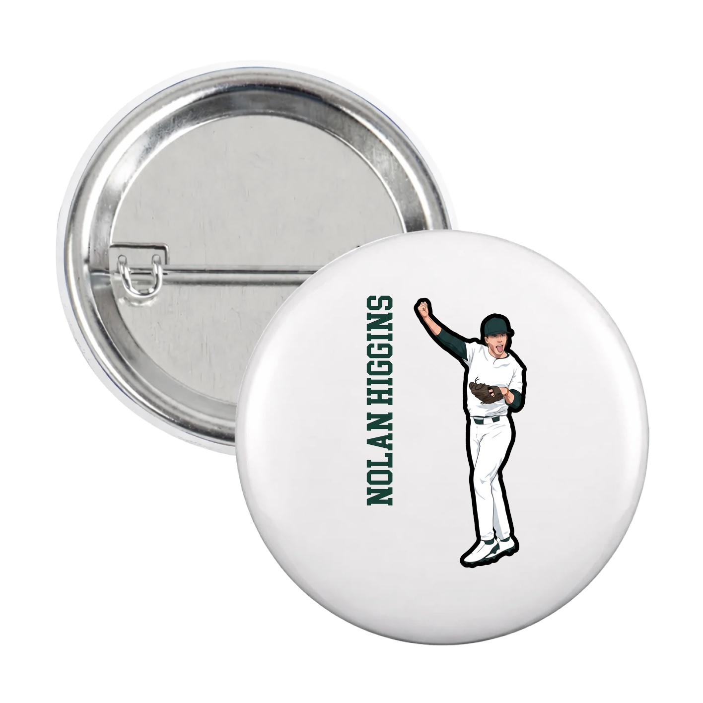 Game Day Button — Name Vertical in White