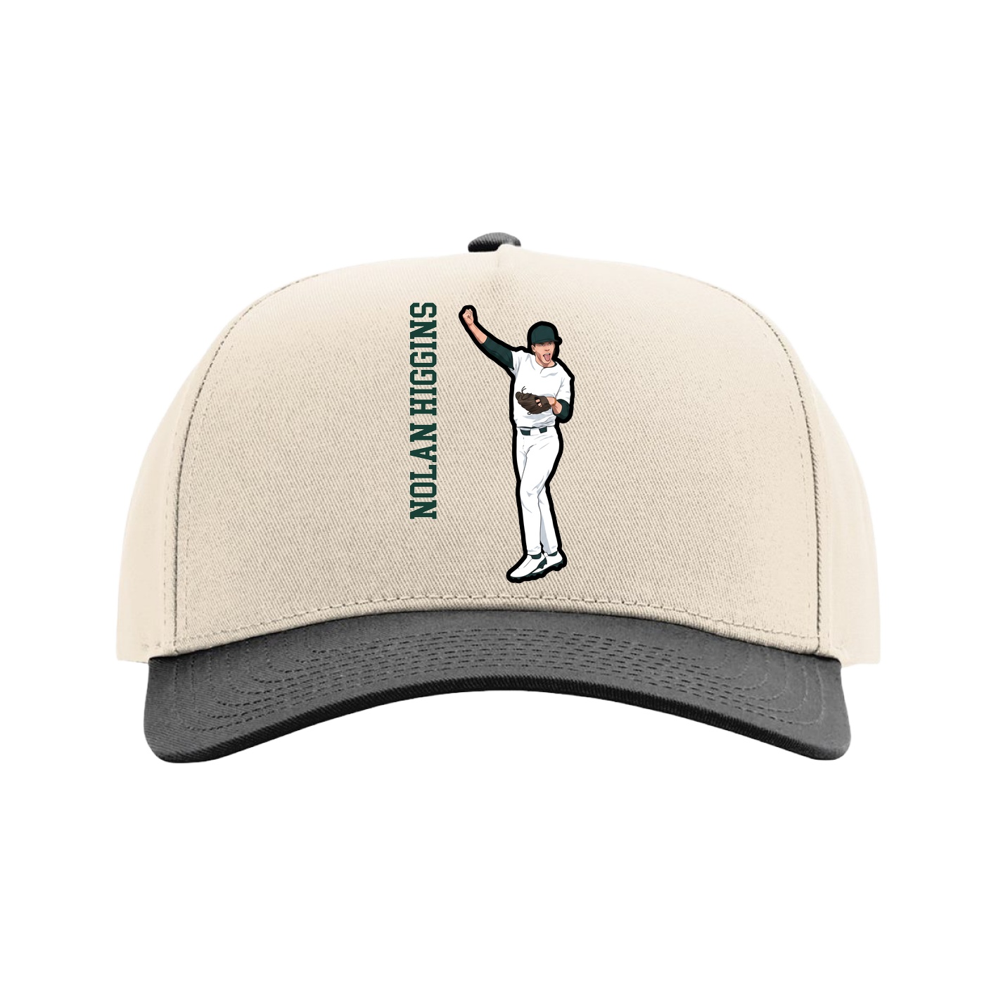 Full Fabric Five-Panel Champ Cap — Name Vertical in Cream/Black