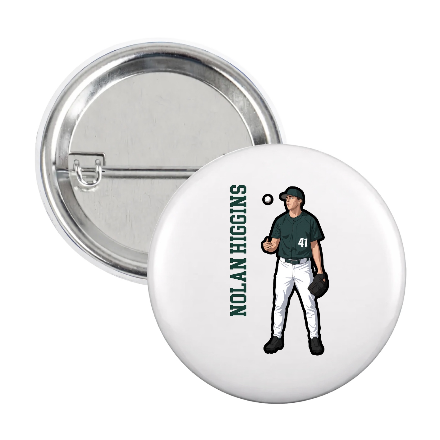 Game Day Button — Name Vertical in White