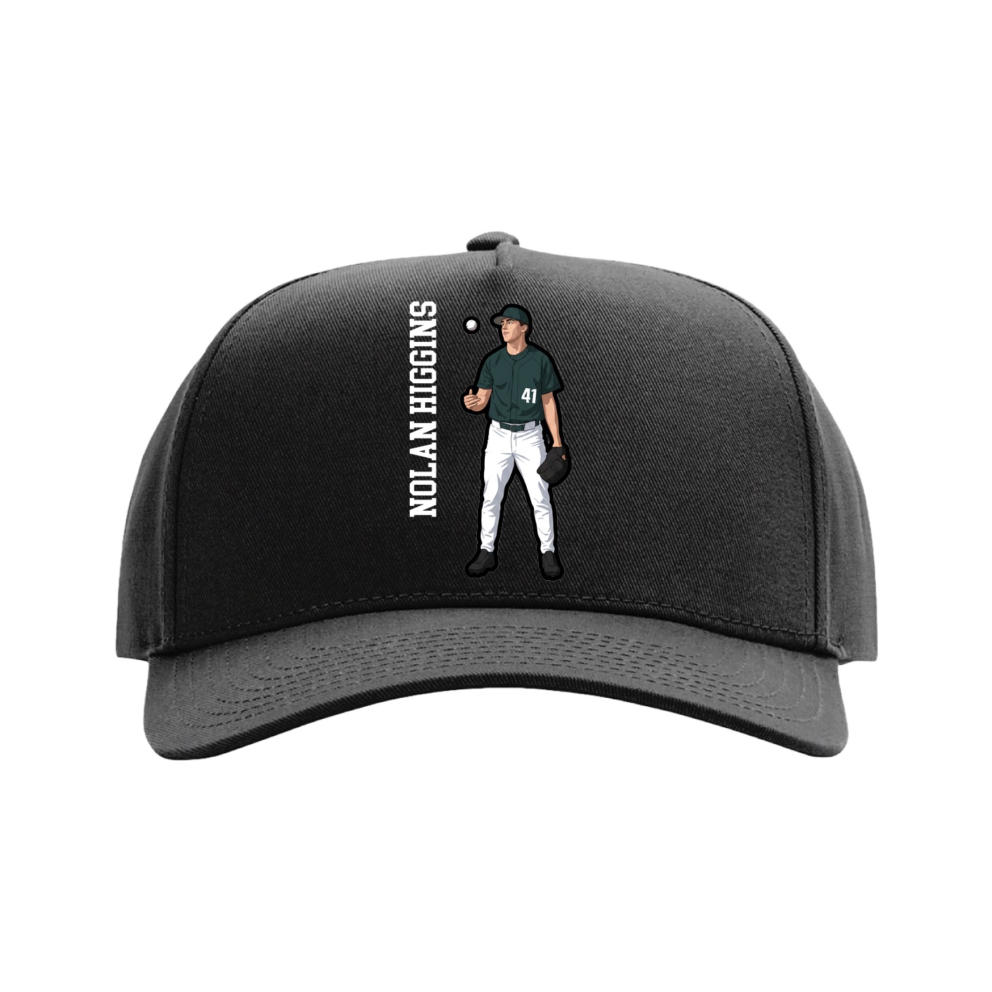Full Fabric Five-Panel Champ Cap — Name Vertical in Black
